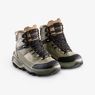 Women Trekking Leather Waterproof Shoes - High Ankle Cross Contact Grip MT100