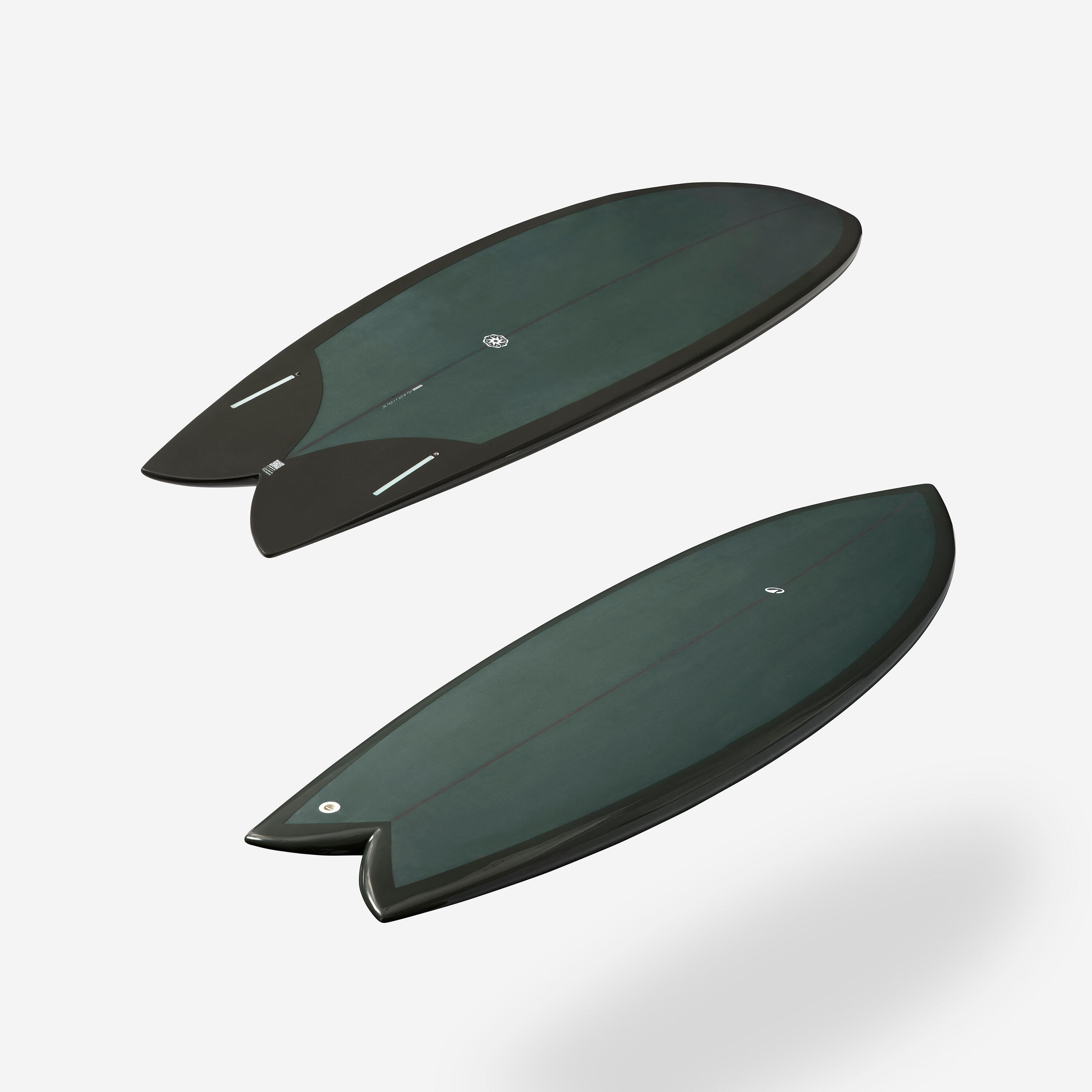 Fish-surfboard 5'8 met Futures-houder zonder vinnen donkergroen 3/10
