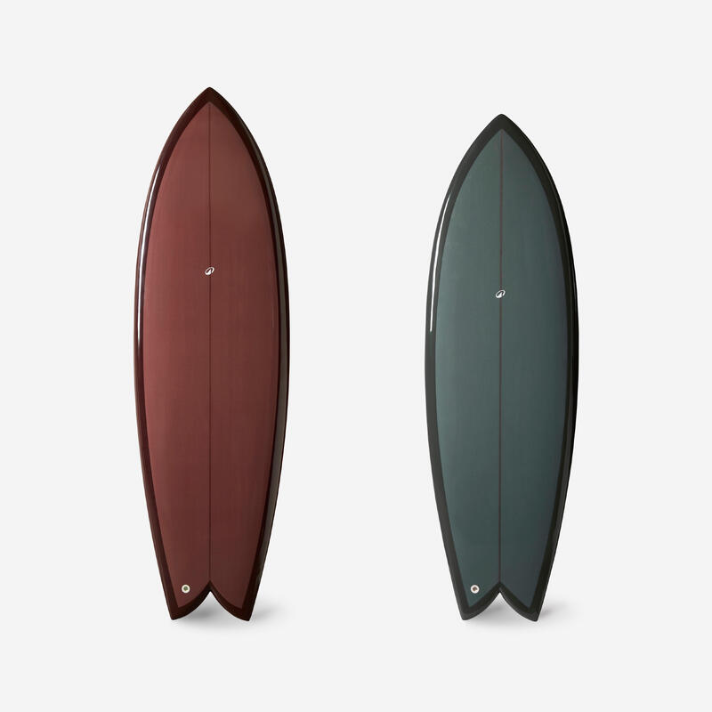 Planche de surf fish 5'8 avec boitiers Futures sans ailerons - vert foncé