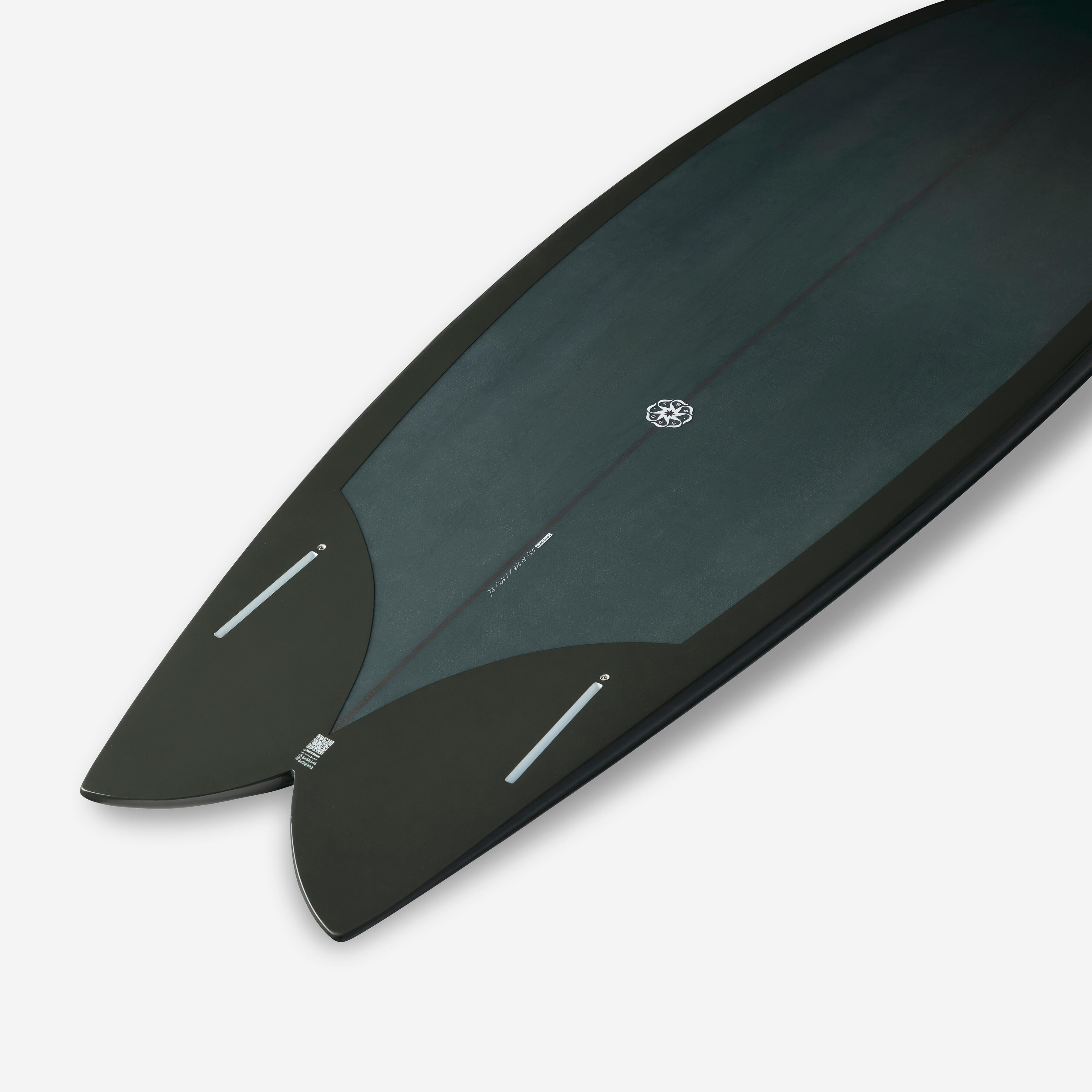 Fish surfboard 5'8 with Futures fin box without fins - dark green