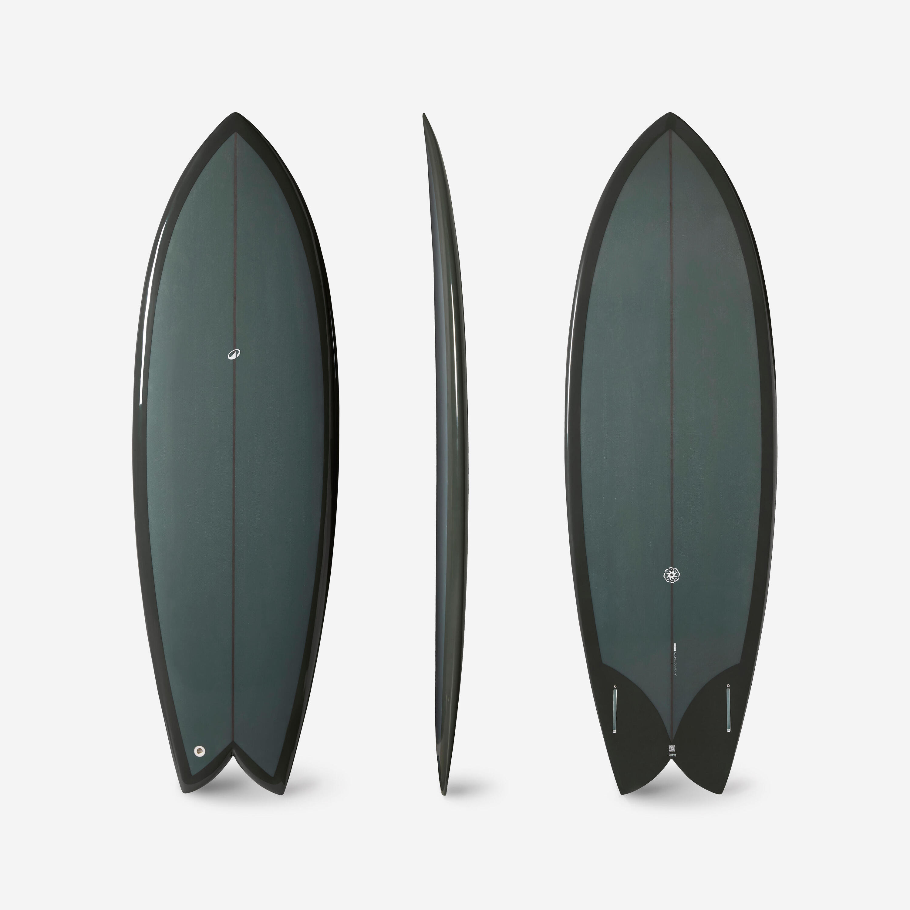 OLAIAN Tabla Surf Fish 5'8 Verde Oscuro Cajetines Futures Sin Quillas