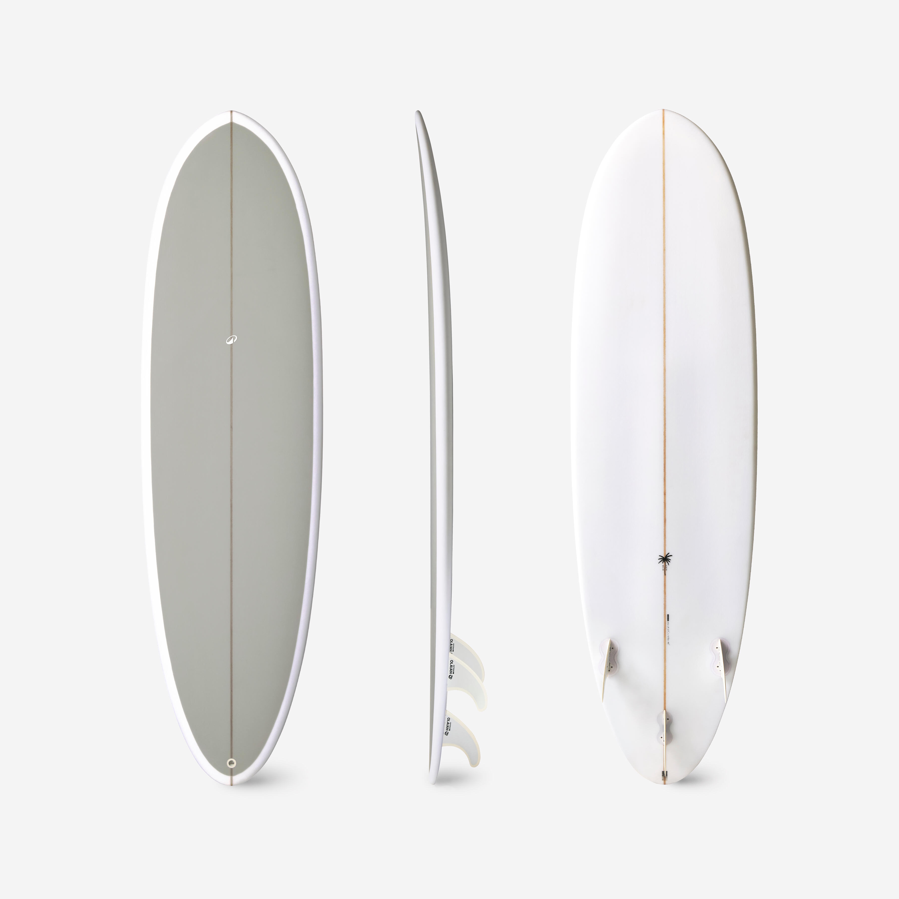 Hybrid resin surfboard 6'4 40L with 3 fins - khaki