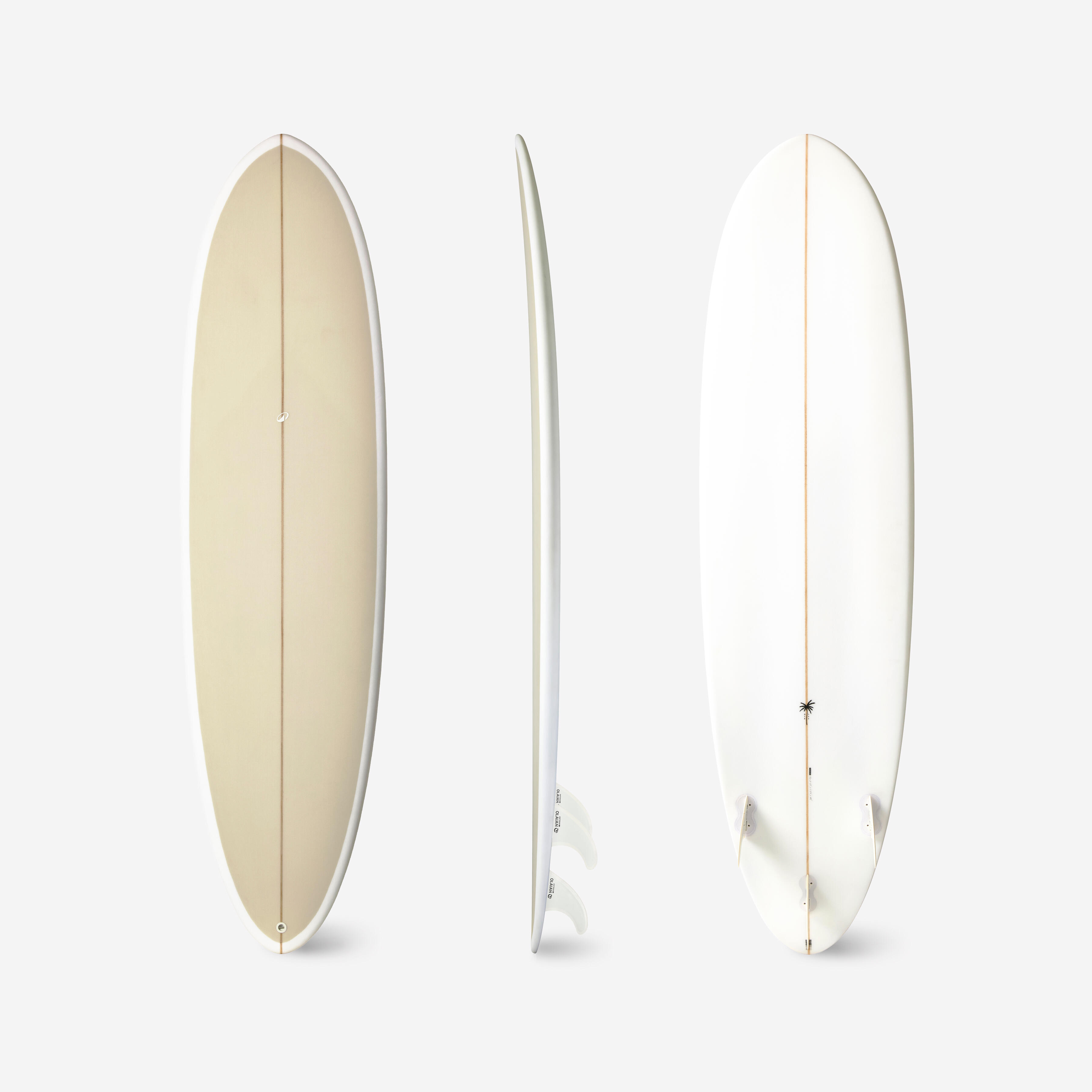 Hybrid resin surfboard 7’ 49L with 3 fins - beige