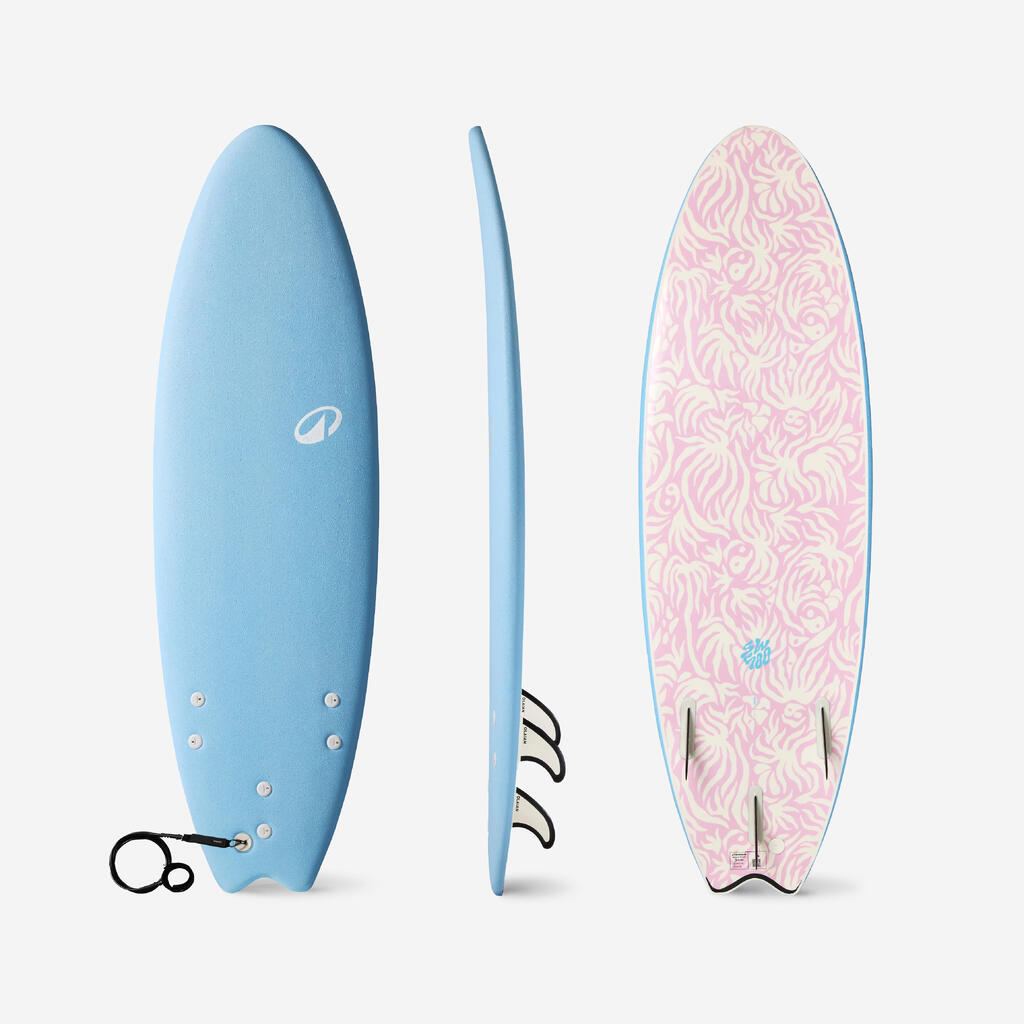 Planche de surf en mousse 6' swallow tail 49L - bleu ciel