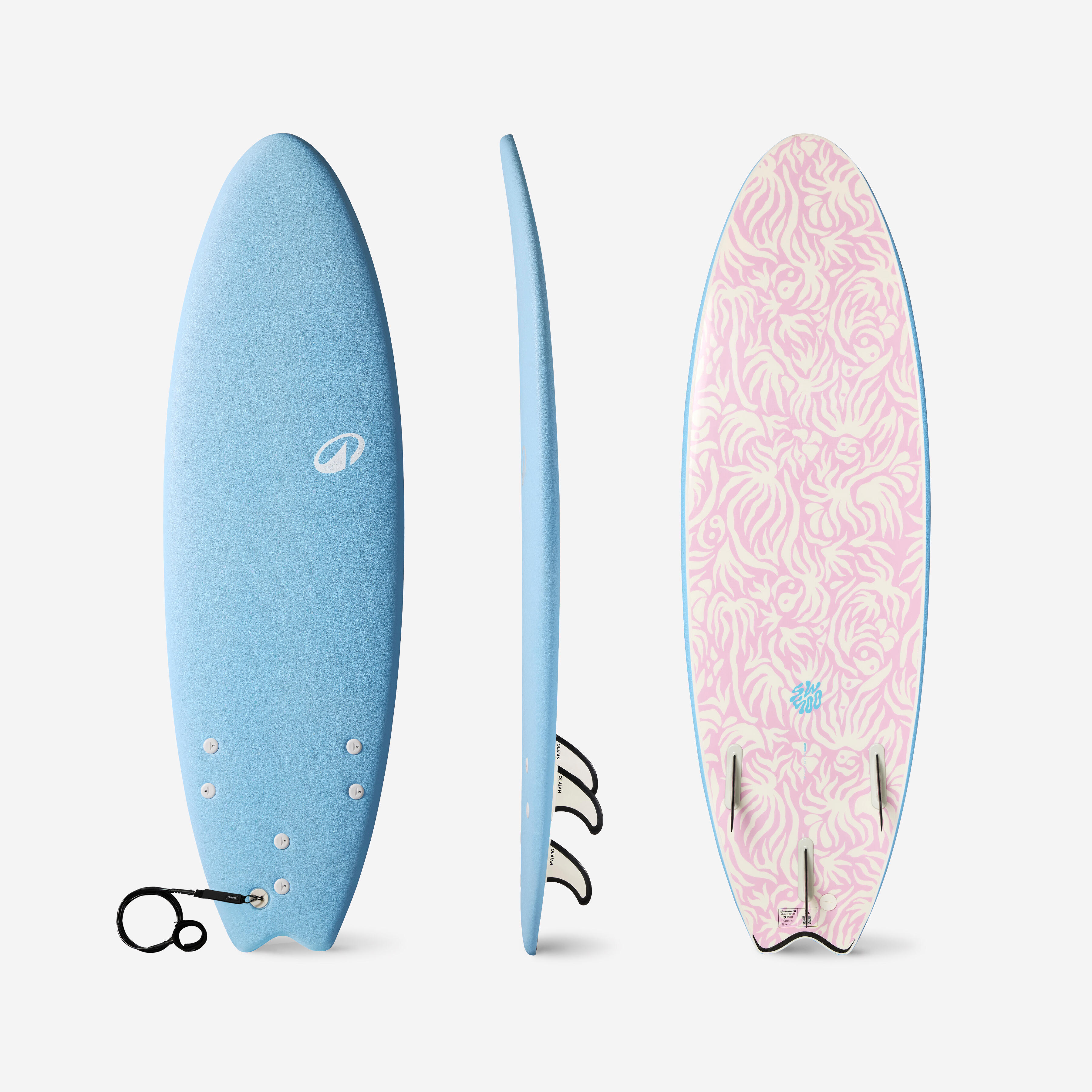 Prancha de surf em espuma 6'' swallow tail 49l - azul claro