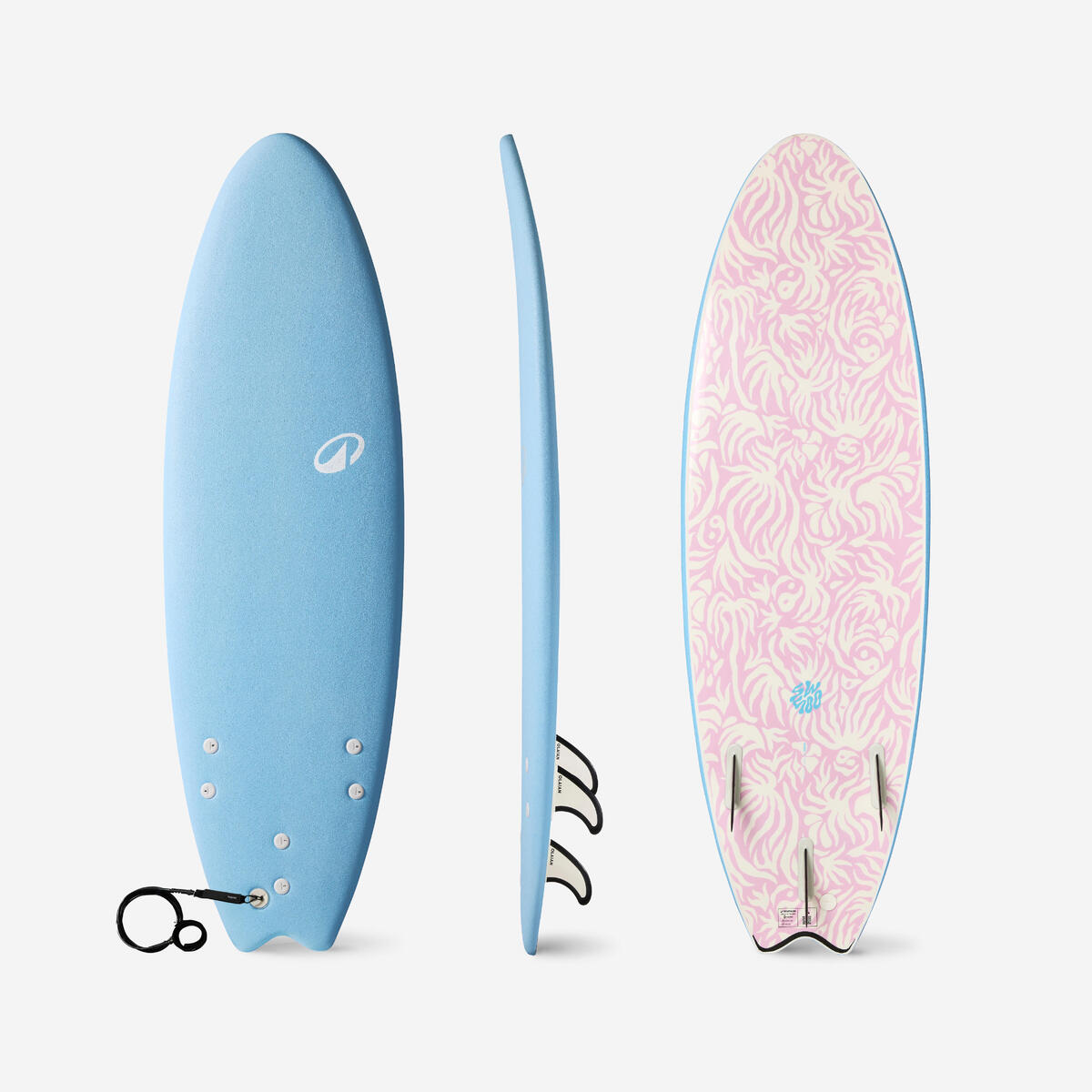 Planche de surf en mousse 6' swallow tail 49L - bleu ciel