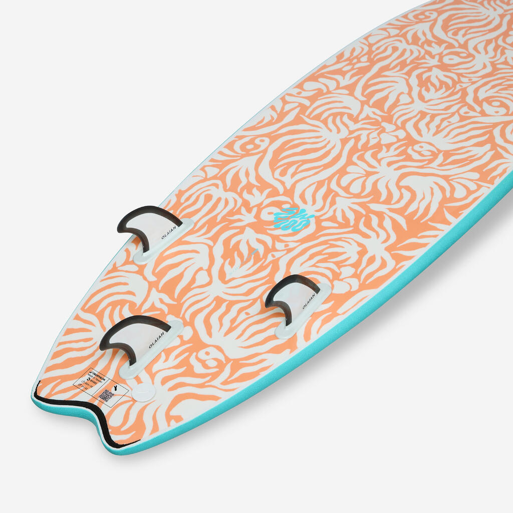 Planche de surf en mousse 6'6 swallow tail 55L - turquoise