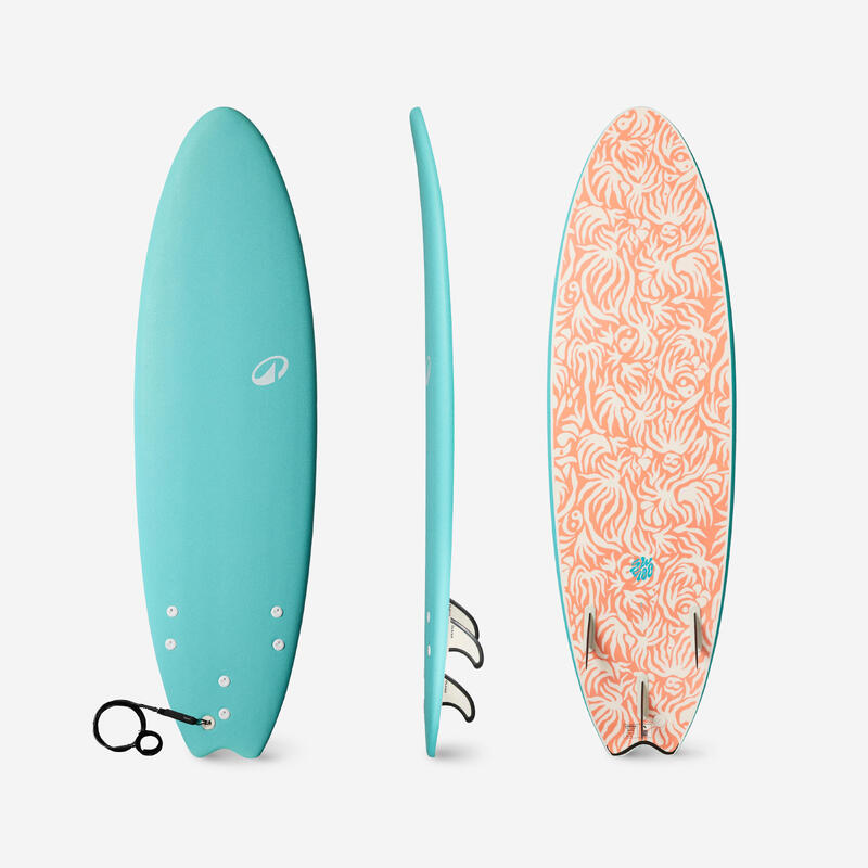 Foam surfboard 6'6' swallow tail 55 l turquoise