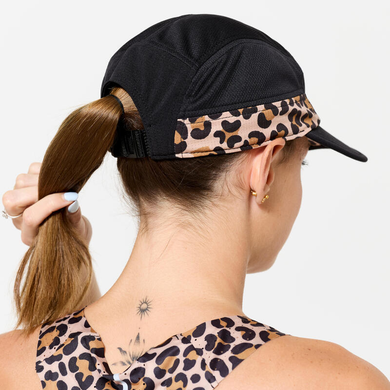 Lauf-Cap Schirmmütze 5 Panel - braun mit Leopardenmuster