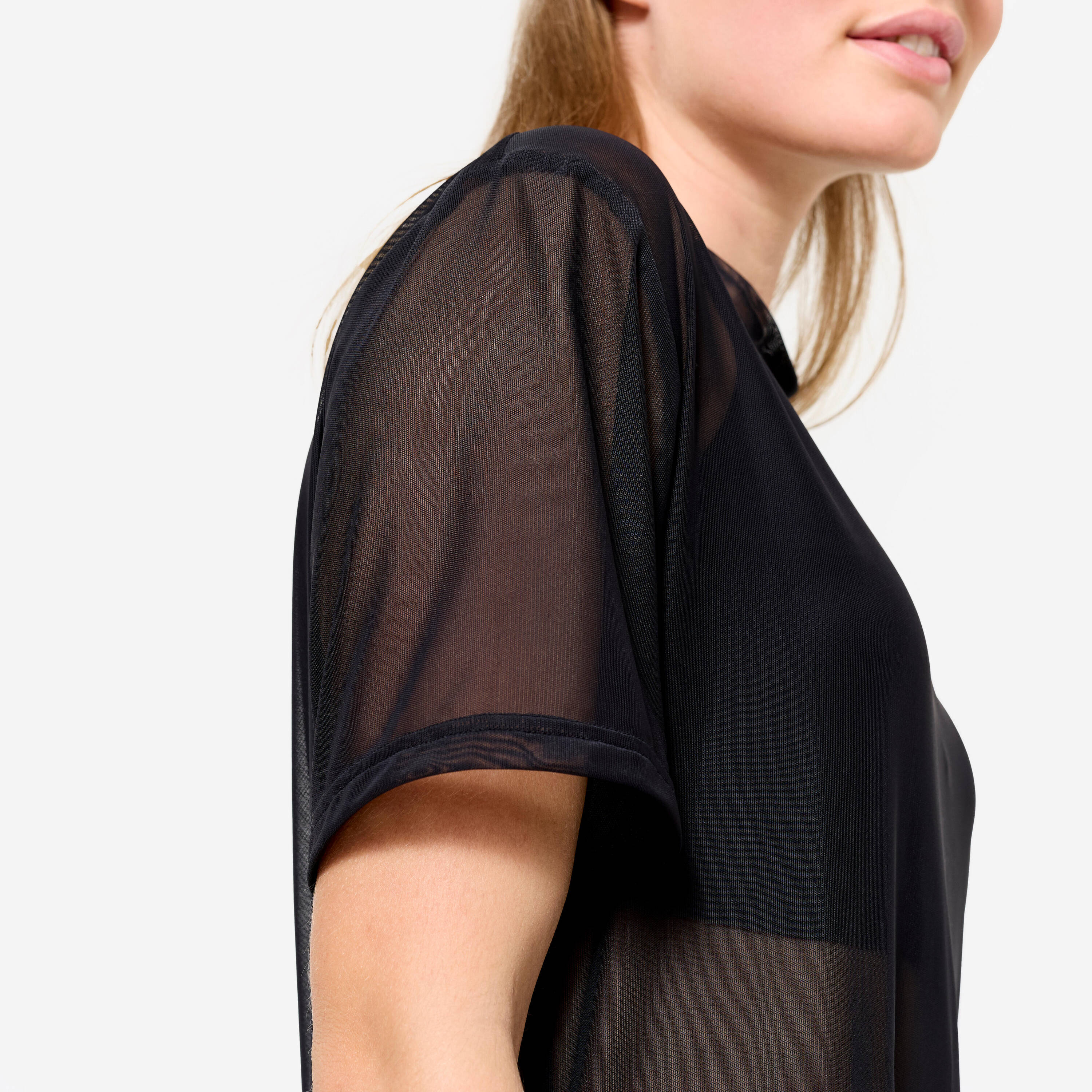 Loose - Fit Mesh Women's Gym T-Shirt- Smoked Black -  5