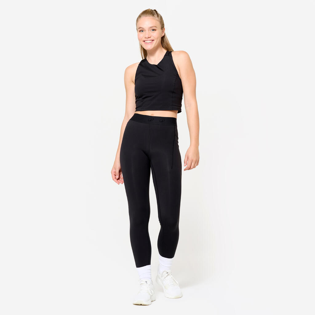 Débardeur de fitness crop-top moulant femme, noir