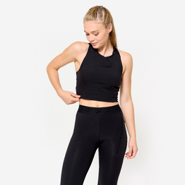 Débardeur de fitness crop-top moulant femme, noir