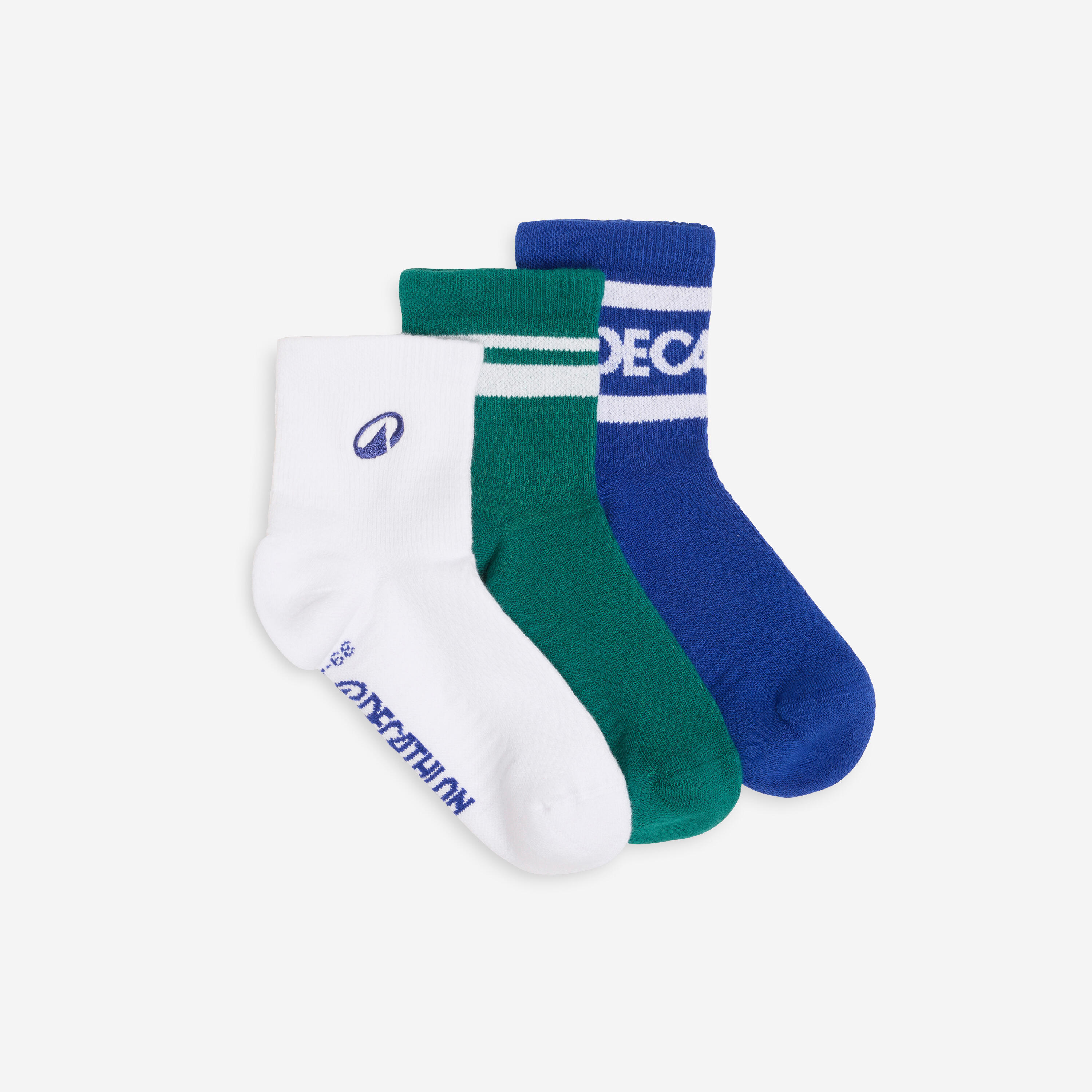 DECATHLON Ankle socks, blue, green and white, pack of 3