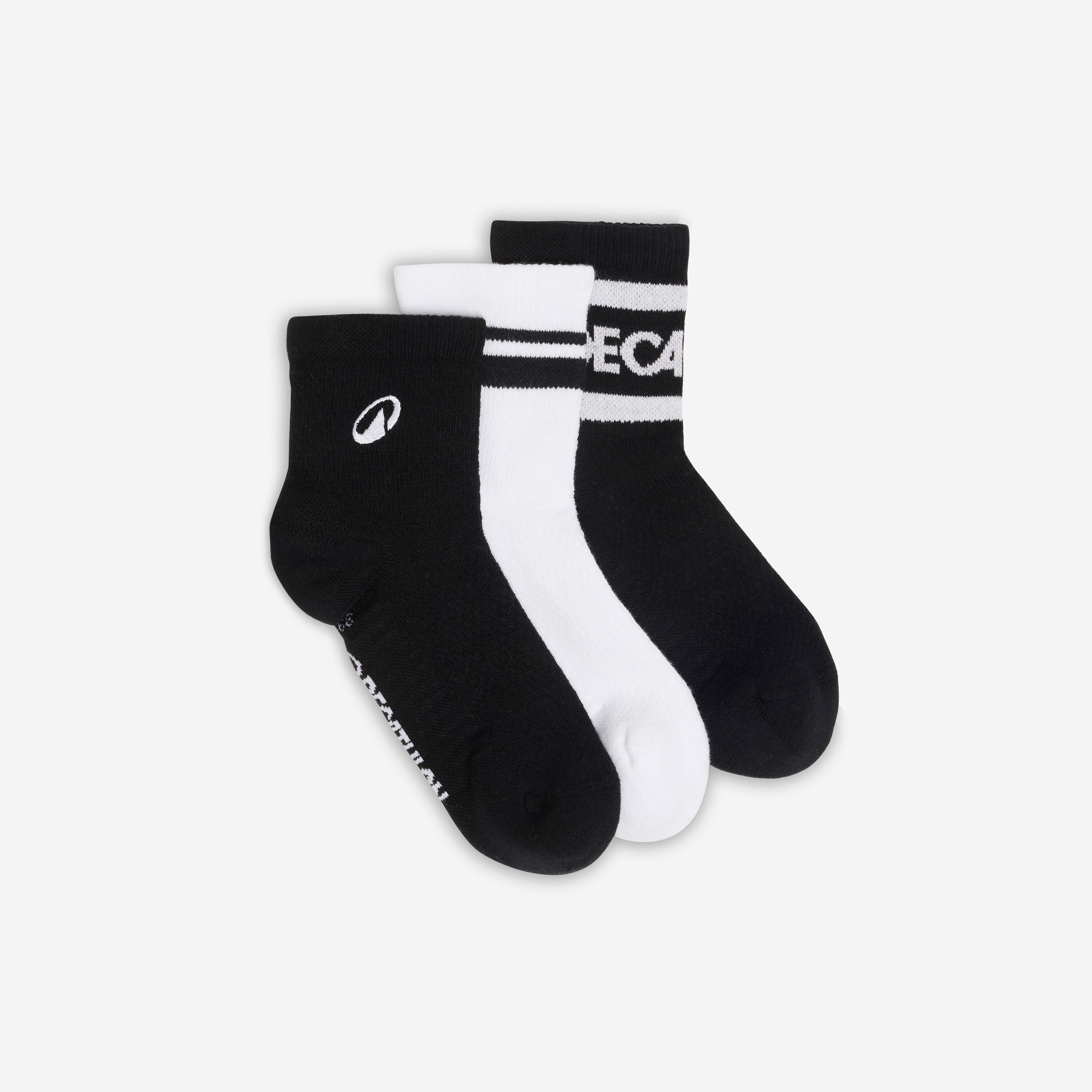 DECATHLON Calcetines tobilleros, negro y blanco, lote de 3 pares