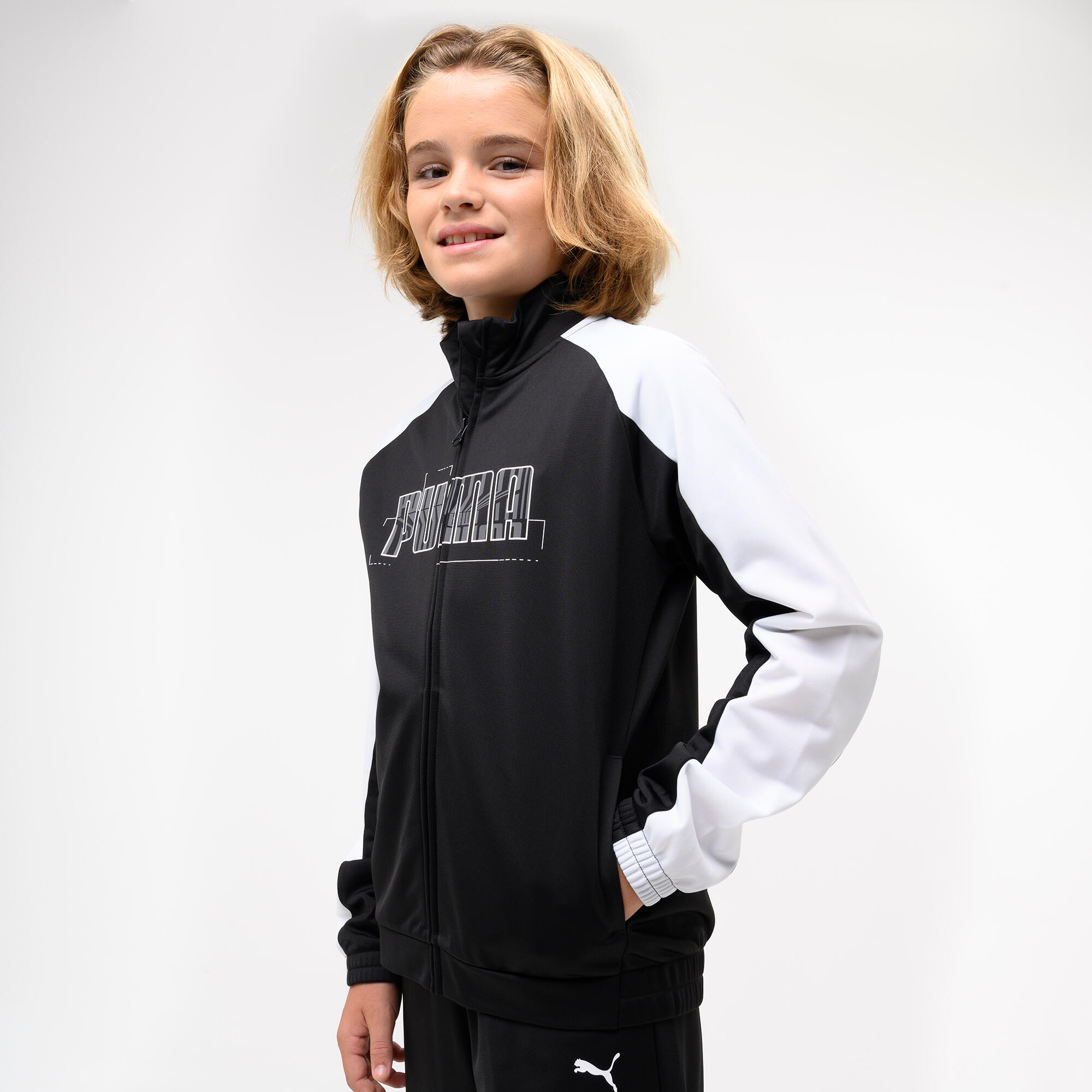 Ensemble de survêtement polyester enfant, noir et blanc 3/7