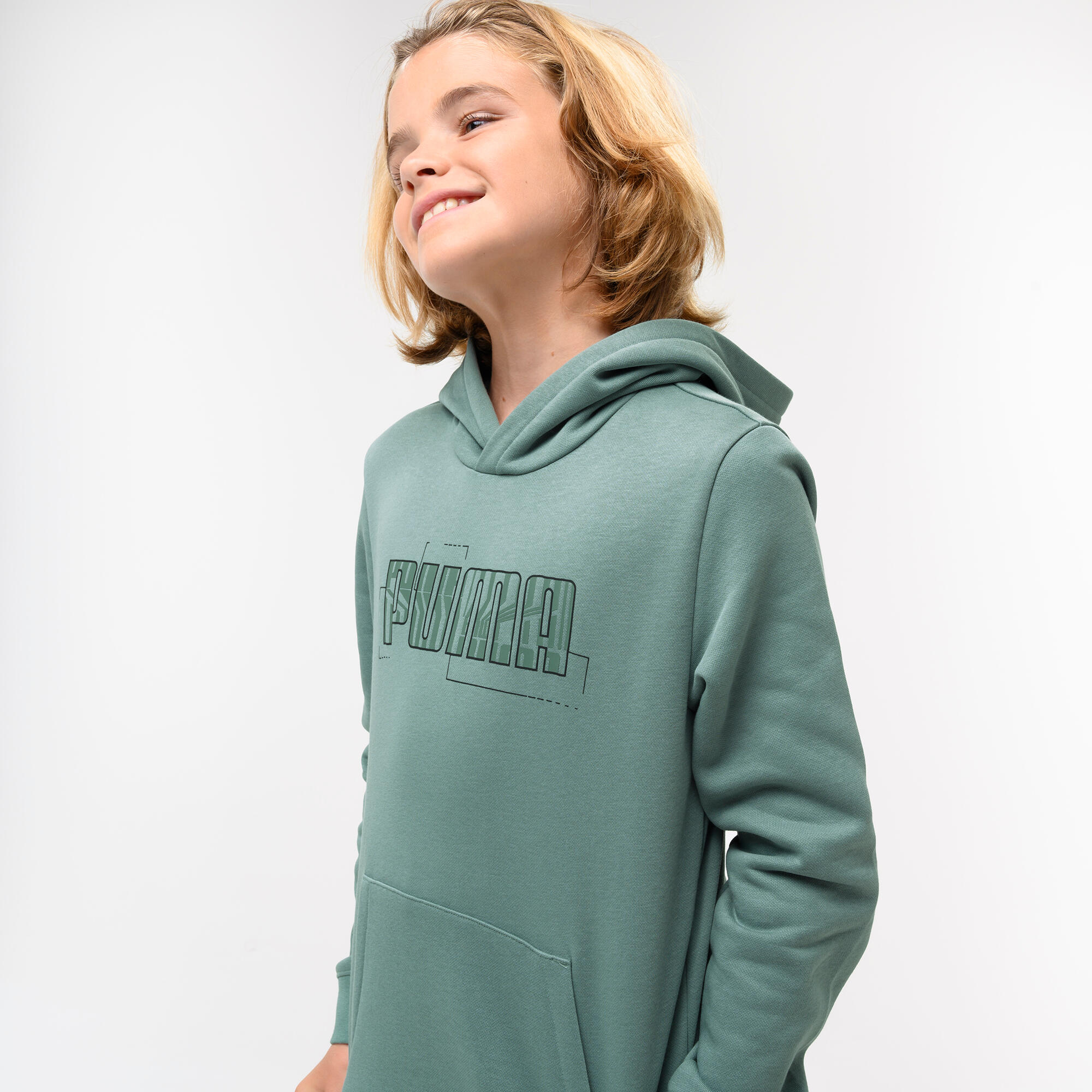 PUMA Felpa Puma bambino ginnastica con cappuccio pesante verde
