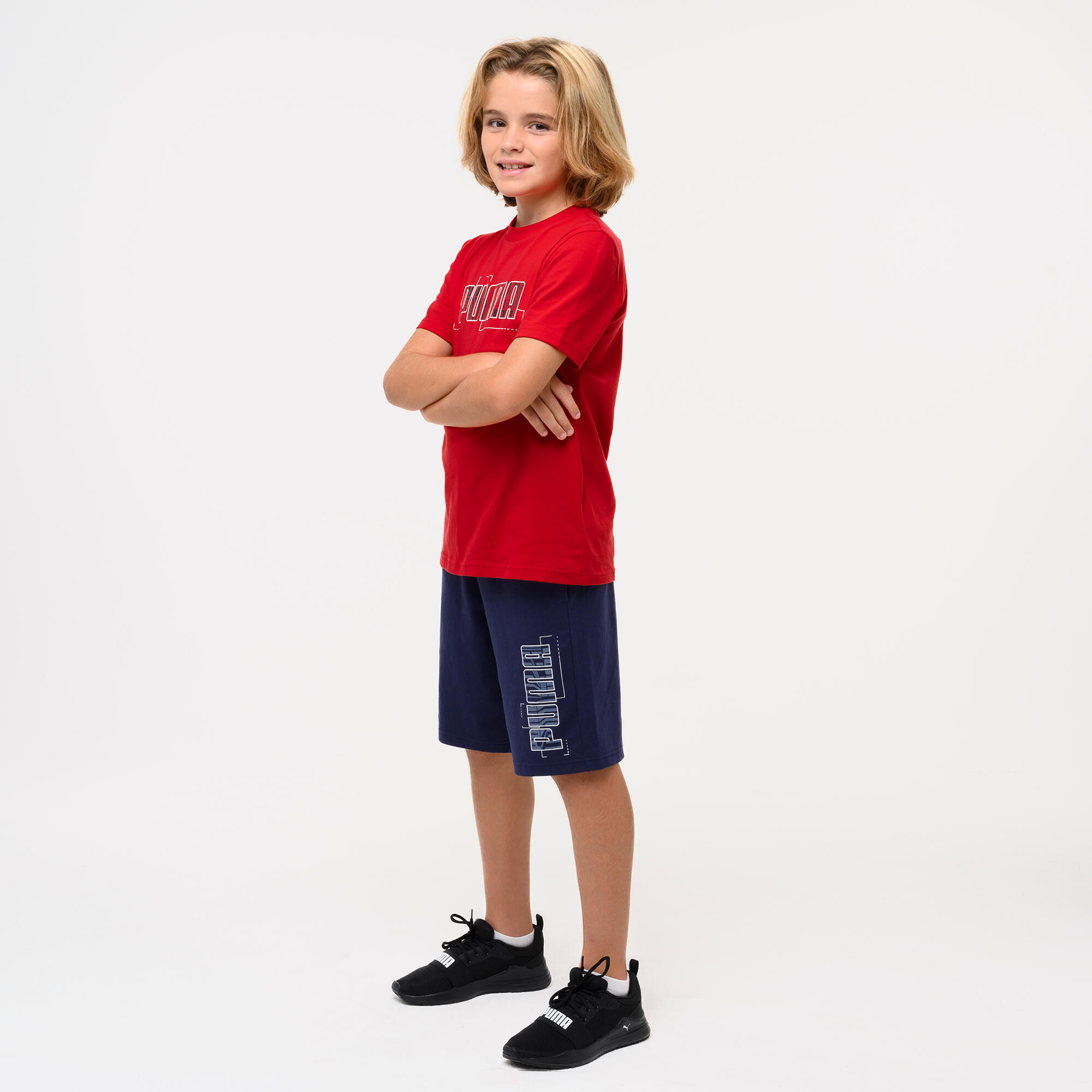Pantaloncini Puma bambino ginnastica regular fit cotone blu 4/5