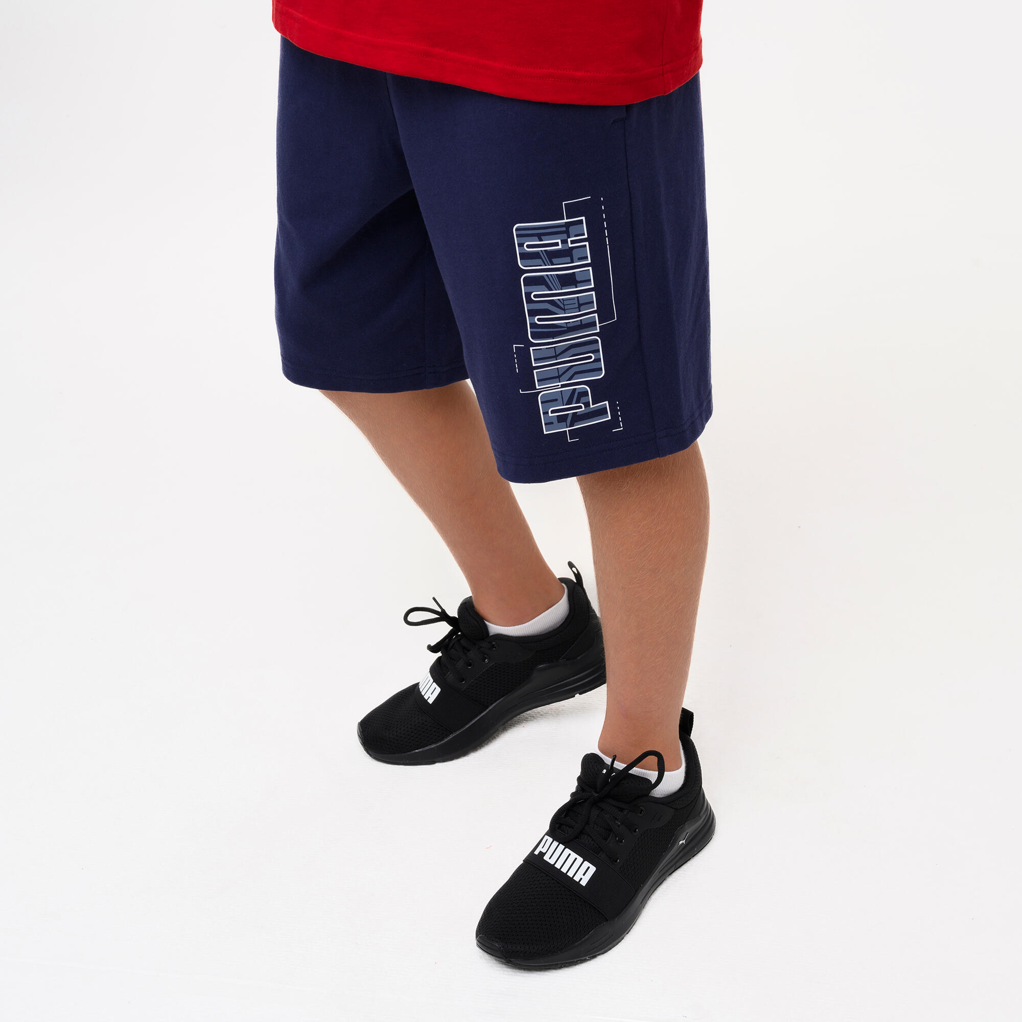 Pantaloncini Puma bambino ginnastica regular fit cotone blu 3/5