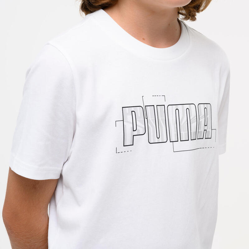 Tricou din bumbac Puma cu imprimeu, Educație fizică, Alb Copii