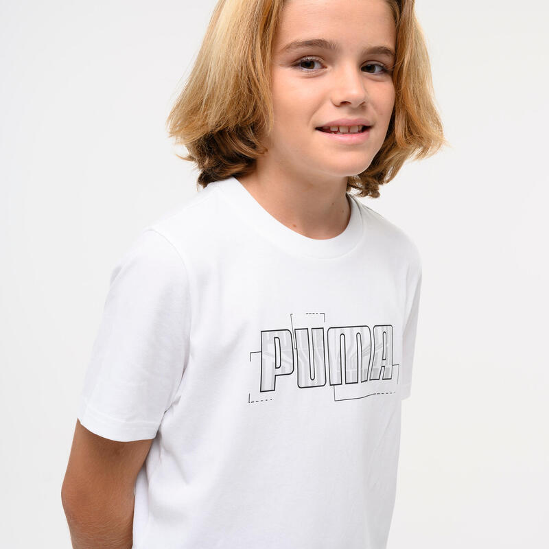 Tricou din bumbac Puma cu imprimeu, Educație fizică, Alb Copii