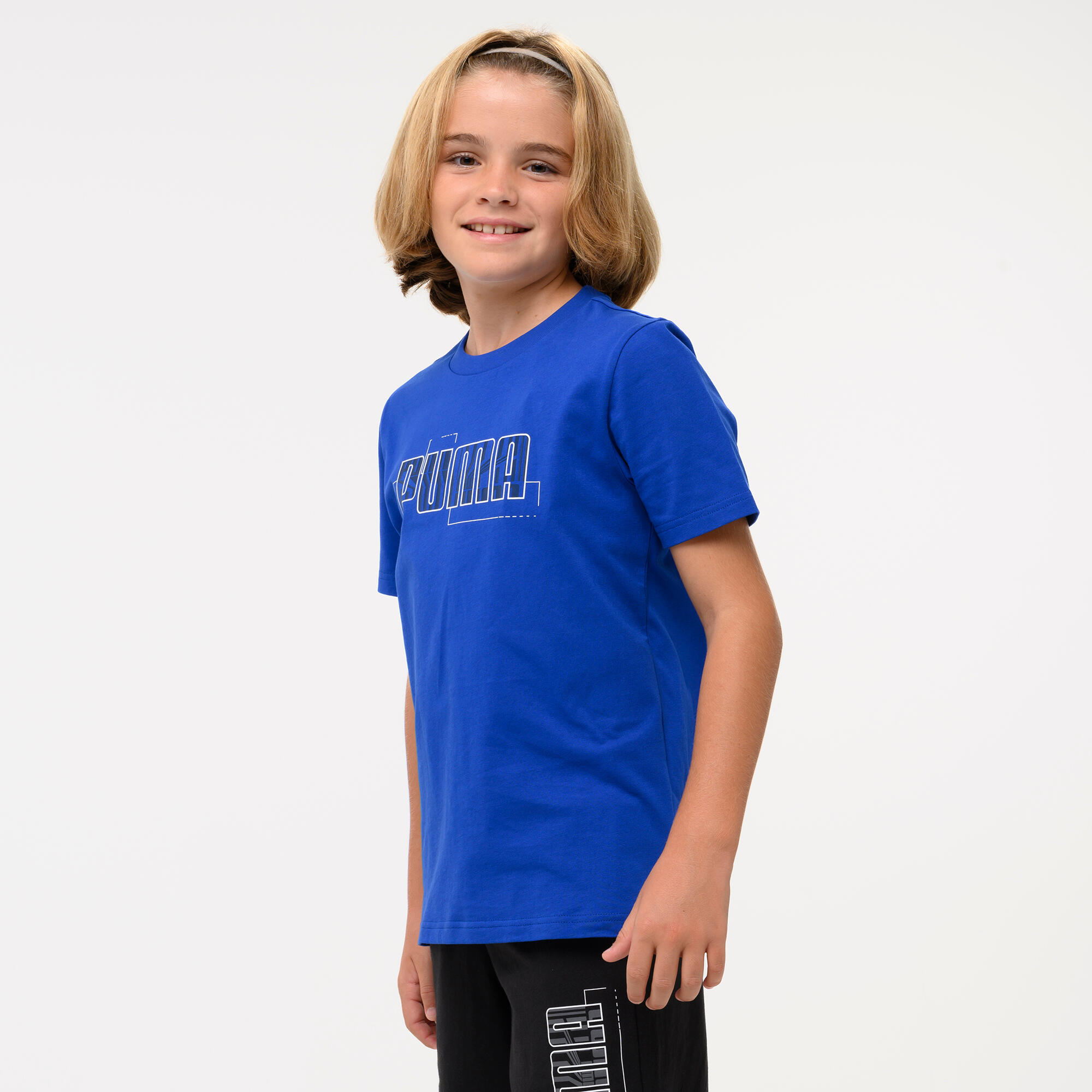 PUMA T-shirt Puma bambino ginnastica regular fit cotone azzurra stampata