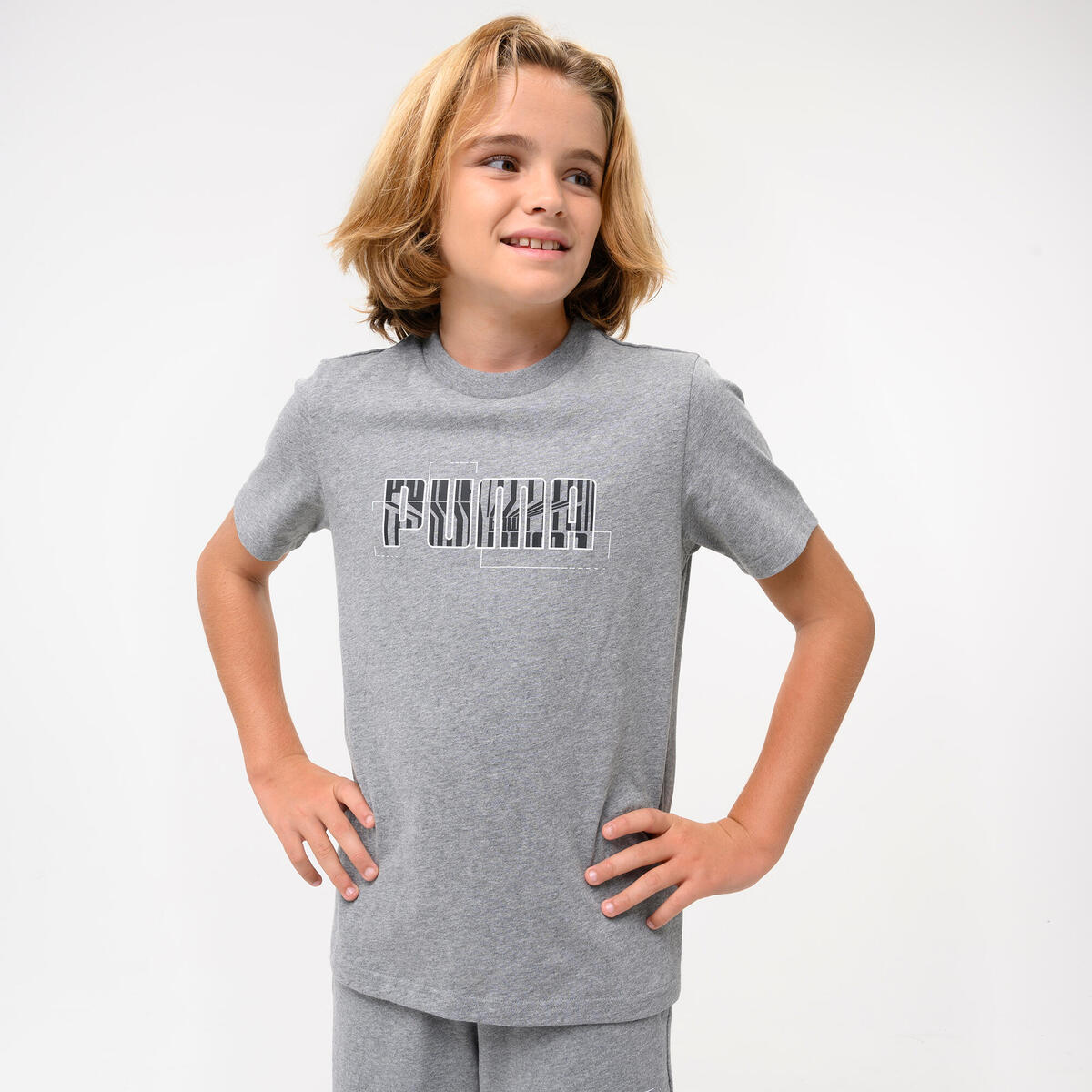 T-shirt coton imprimé enfant, gris