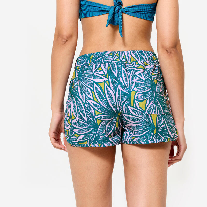Kadın Kısa Deniz Şortu/Boardshort - Mavi/Mor - Palmiye Desenli - TINI
