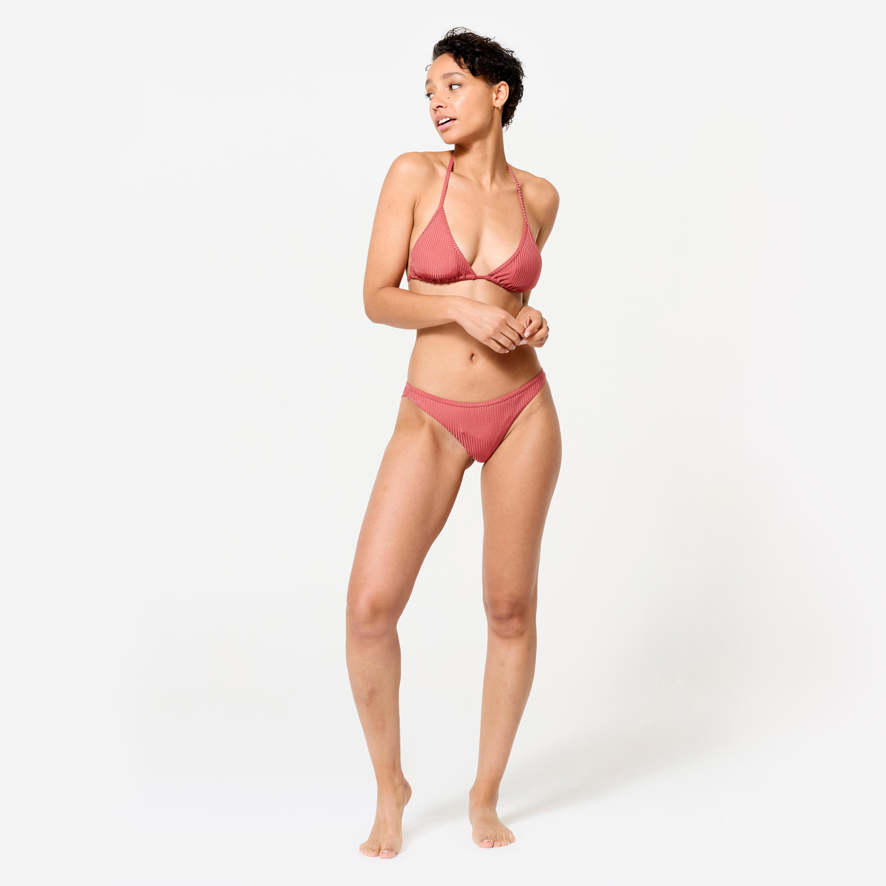 Bikinibroekje LULU hoog uitgesneden tanga roze geribd 2/6