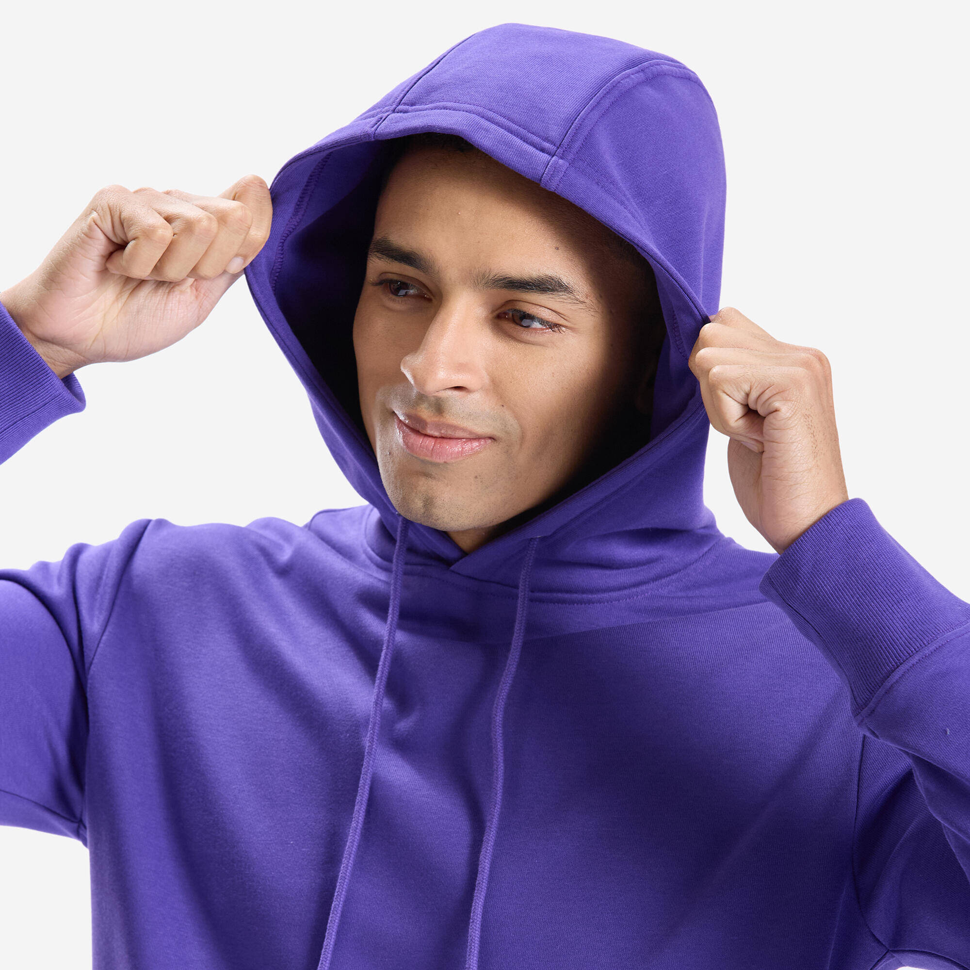 Men Gym Hoodie Sweatshirt 500 Essentials – Soft, Stretchable, Warm – Purple -  4