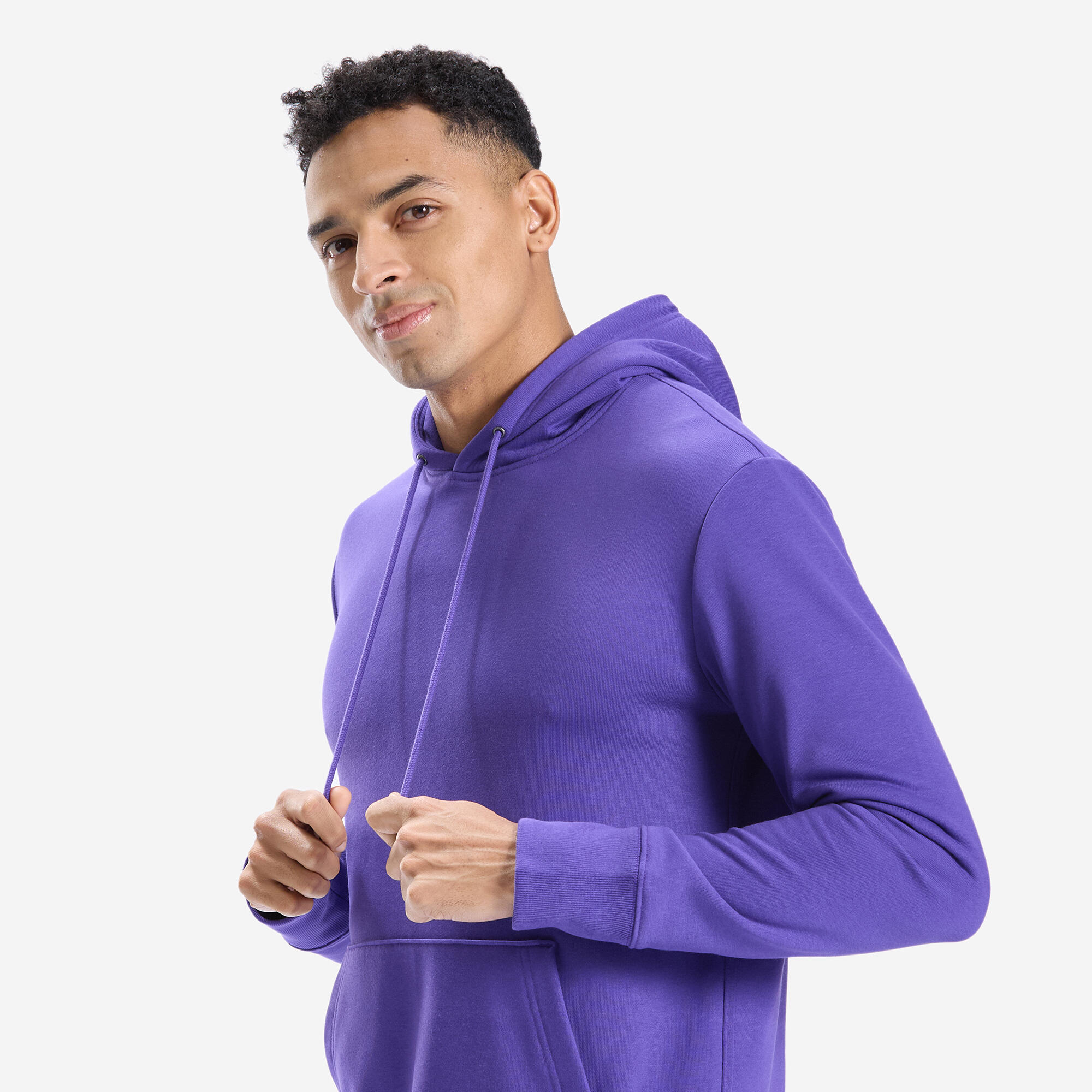 Men Gym Hoodie Sweatshirt 500 Essentials – Soft, Stretchable, Warm – Purple
