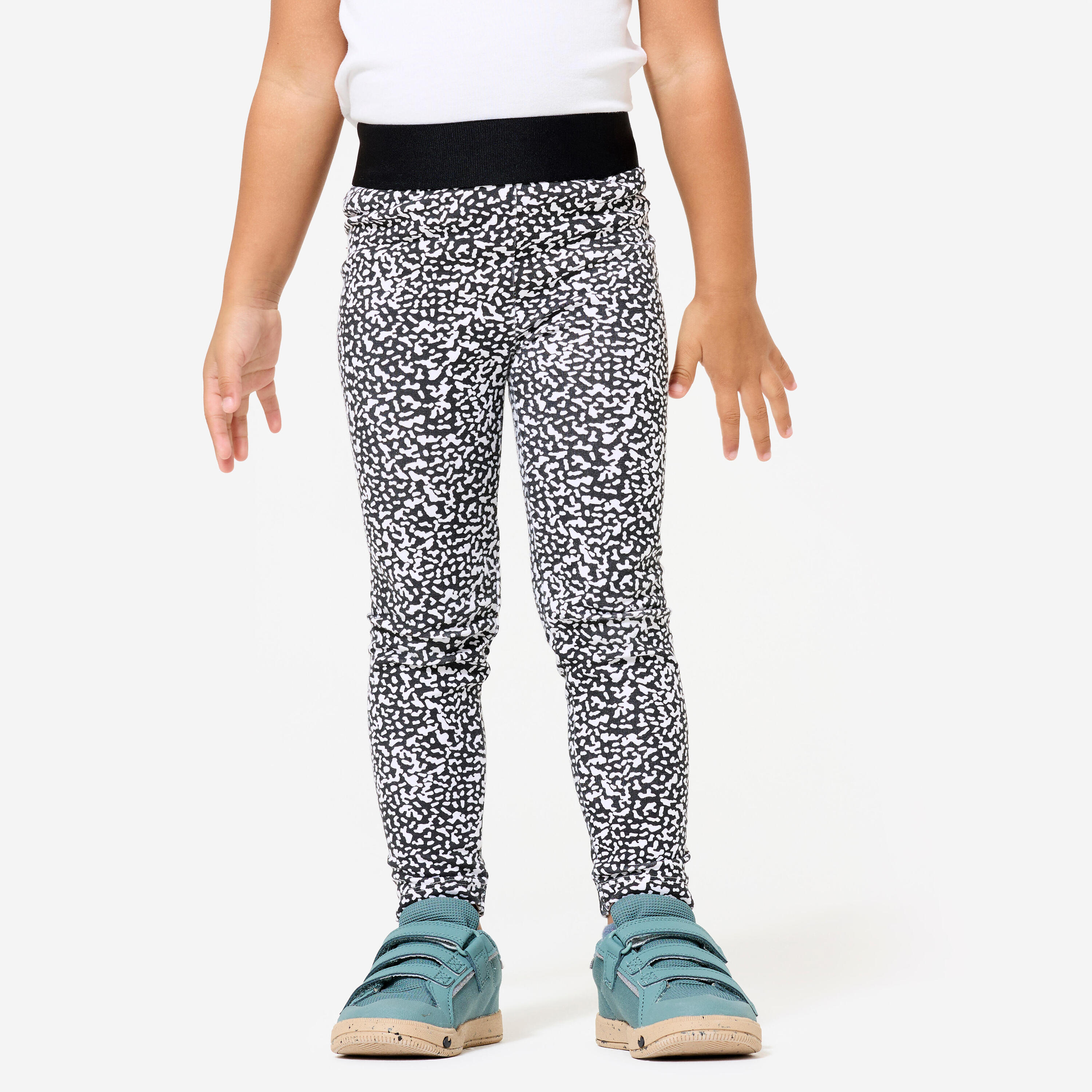 DOMYOS Katoenen legging voor kleutergym zwart wit print