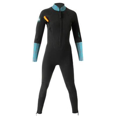 Wetsuit voor aquawalking dames neopreen 4/3 zwart met bedrukking