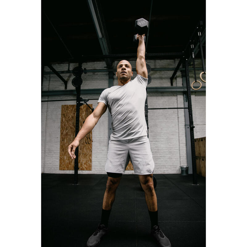Erkek Kısa Kollu Spor Tişörtü - Cross Training - Gri - Celliant