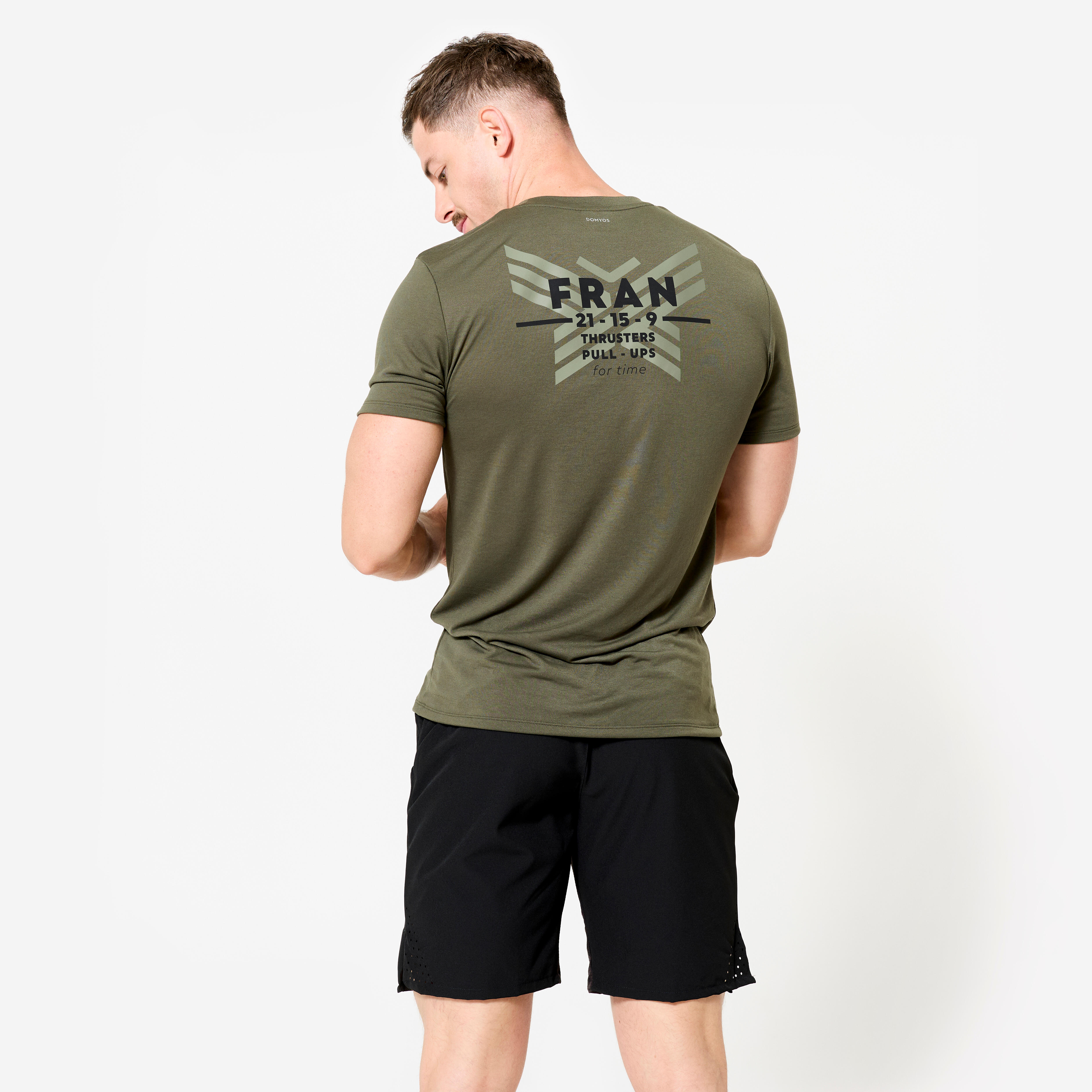 Men's Slim-Fit Breathable Cross Training T-Shirt - Khaki - DOMYOS