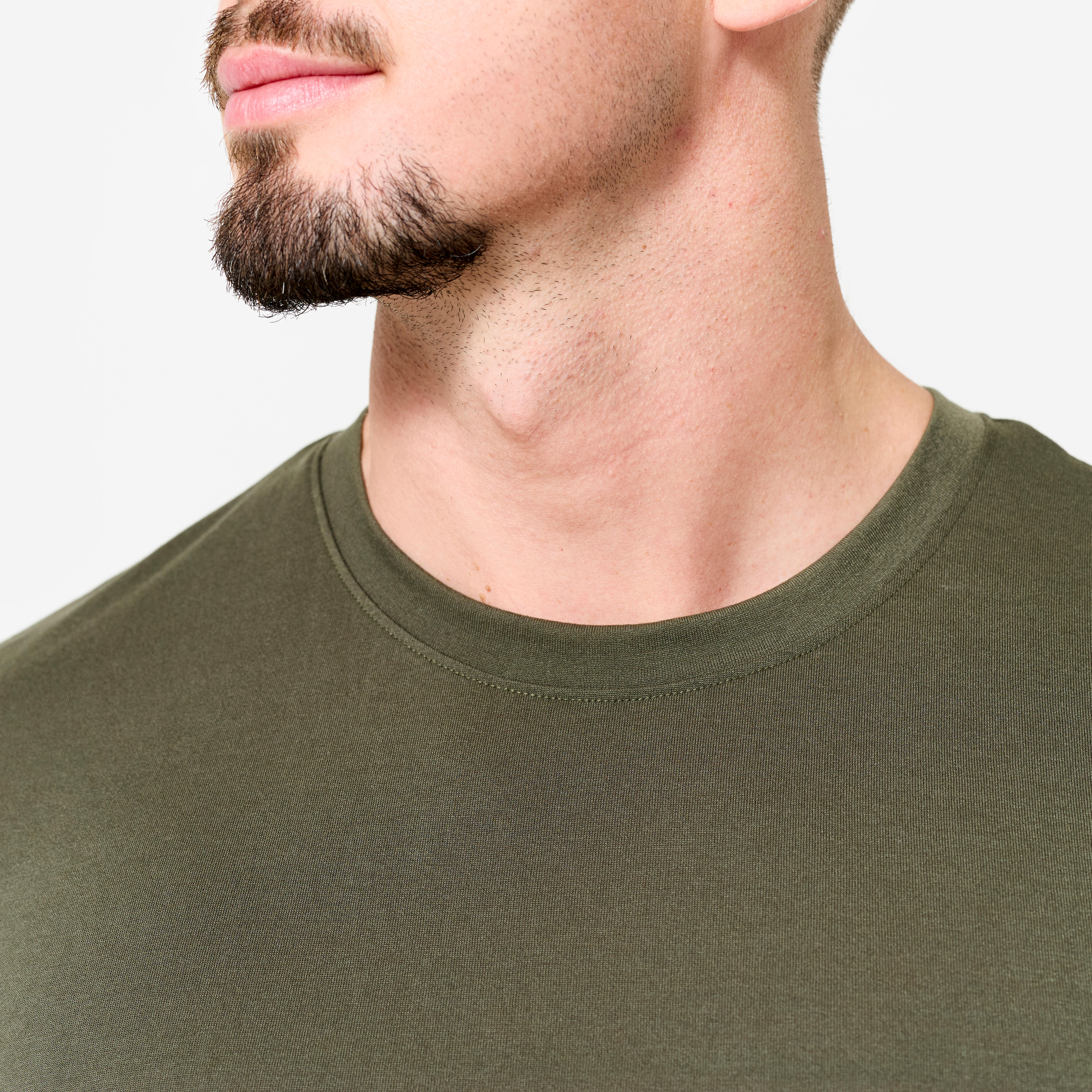 Men's Slim-Fit Breathable Cross Training T-Shirt - Khaki - DOMYOS