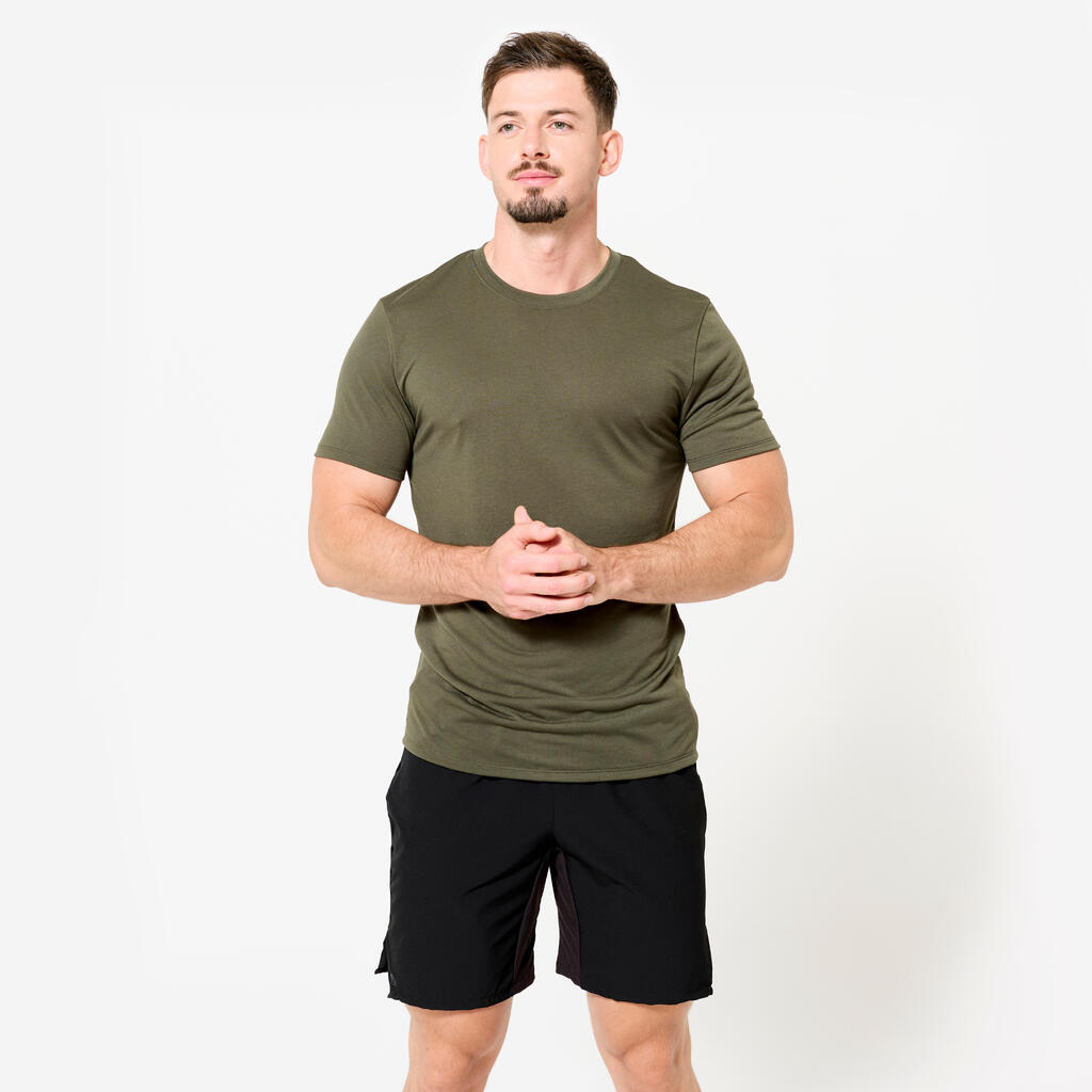T-shirt de cross training slim respirant homme, kaki