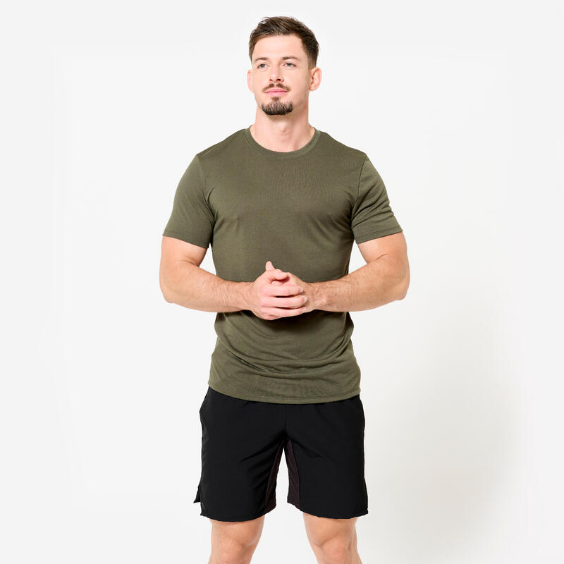 T-shirt de cross training slim respirant homme, kaki
