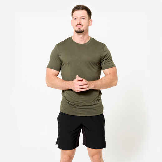 
      T-shirt de cross training slim respirant homme, kaki
  