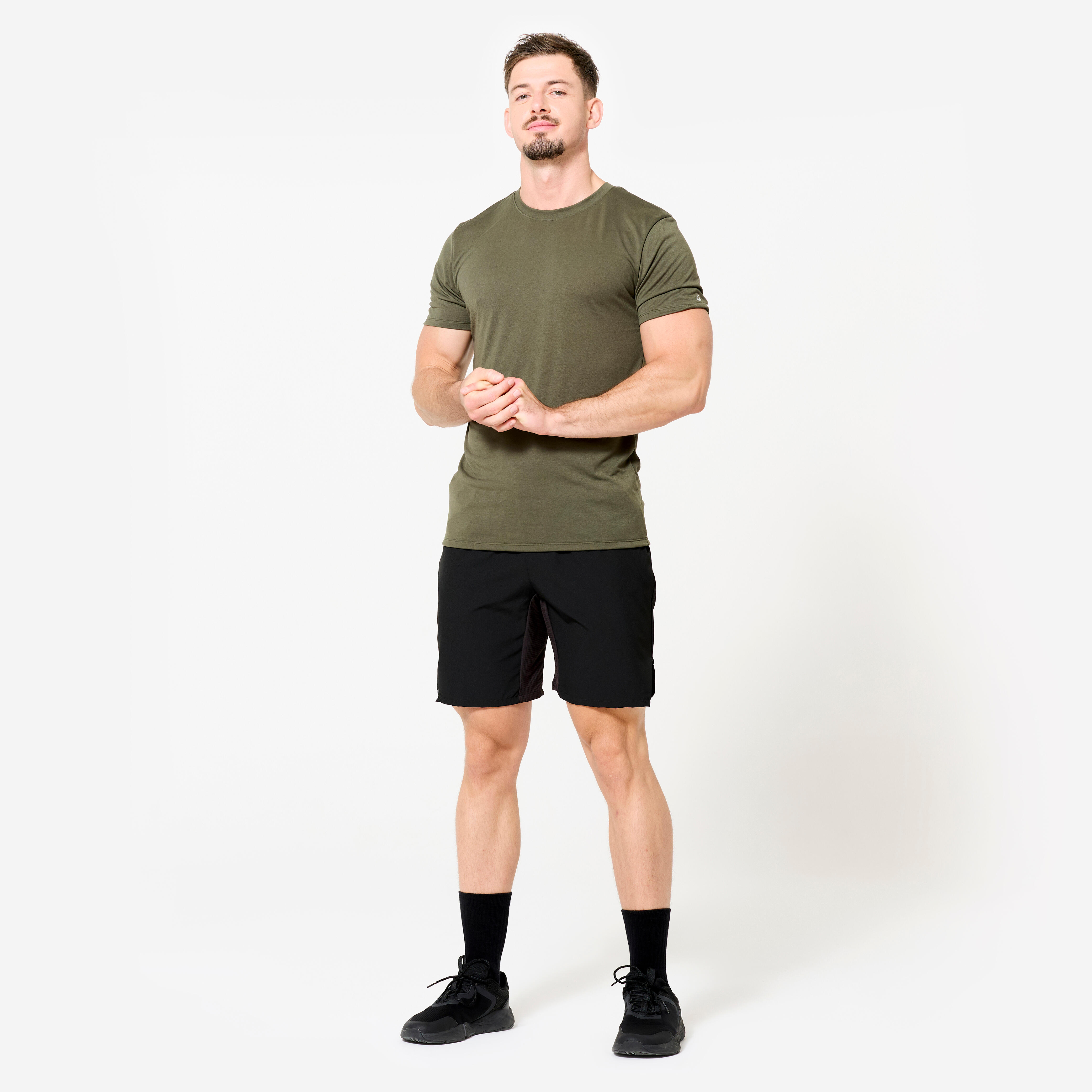Men's Slim-Fit Breathable Cross Training T-Shirt - Khaki - DOMYOS