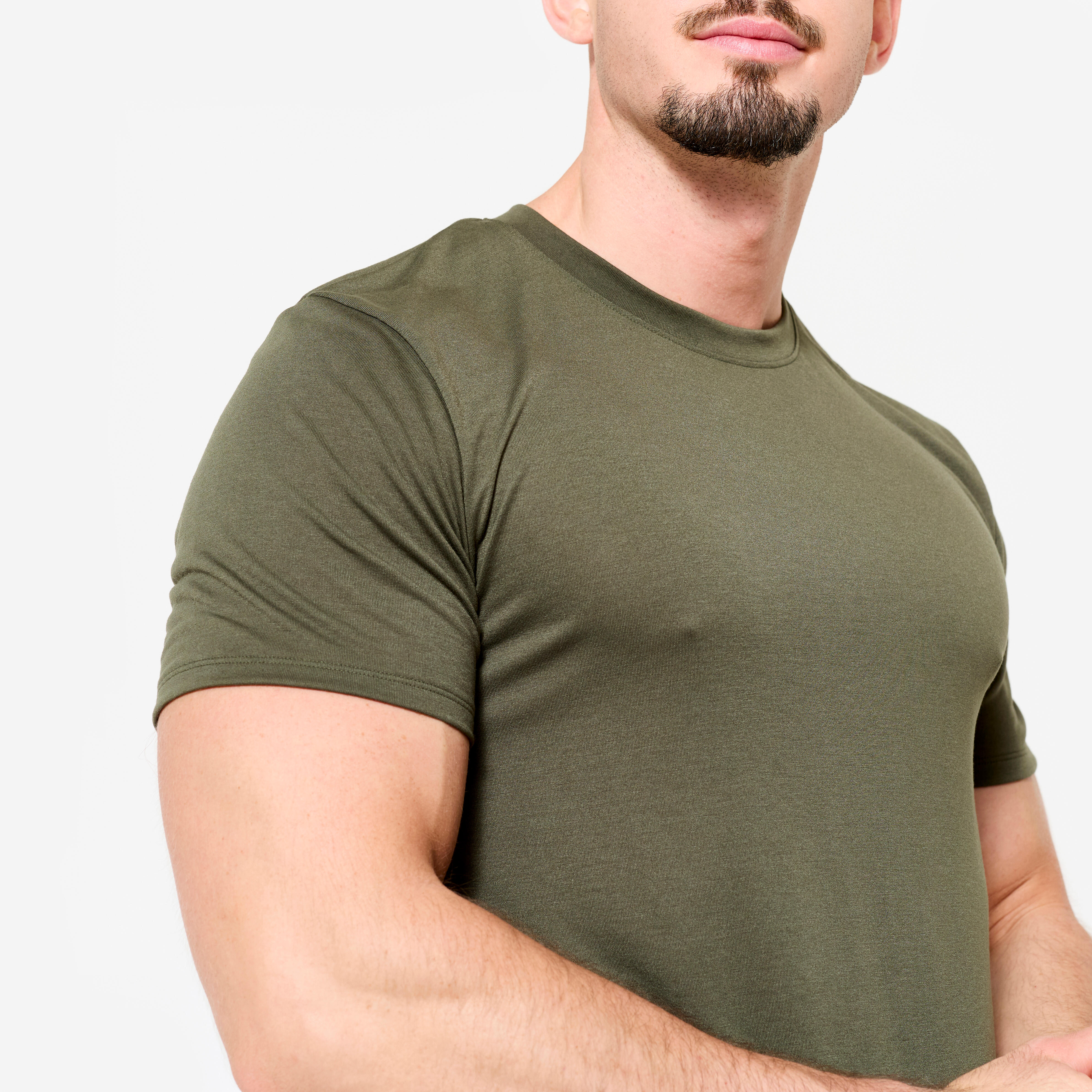 Men's Slim-Fit Breathable Cross Training T-Shirt - Khaki - DOMYOS