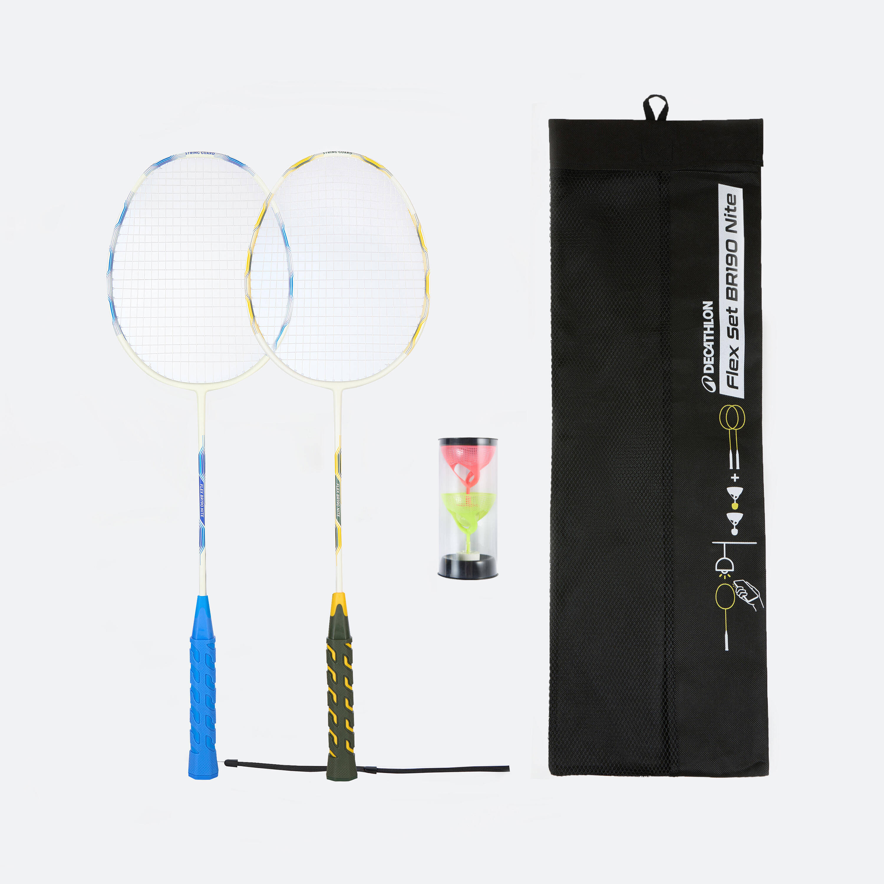Glow in dark Adult Badminton Racket Set Flex Set BR190 Nite Blue Yellow -  1