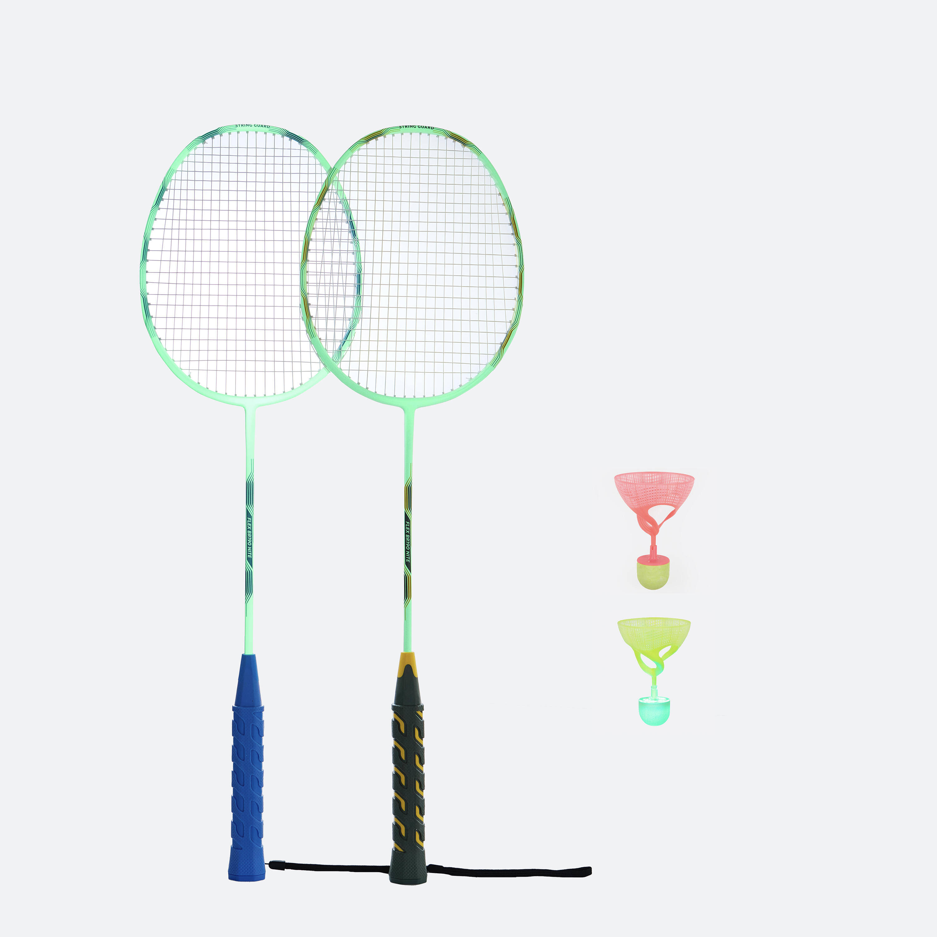 Glow in dark Adult Badminton Racket Set Flex Set BR190 Nite Blue Yellow -  3