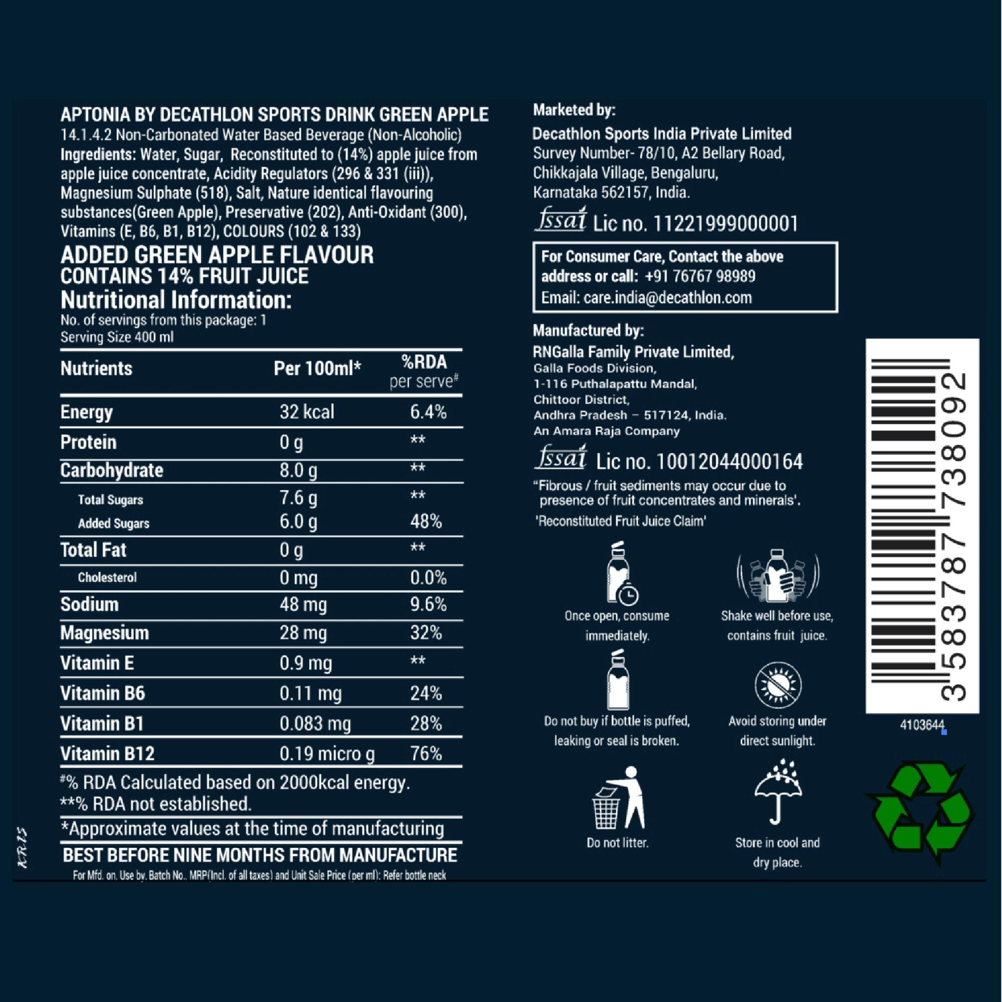 Sports drink green apple 400ml