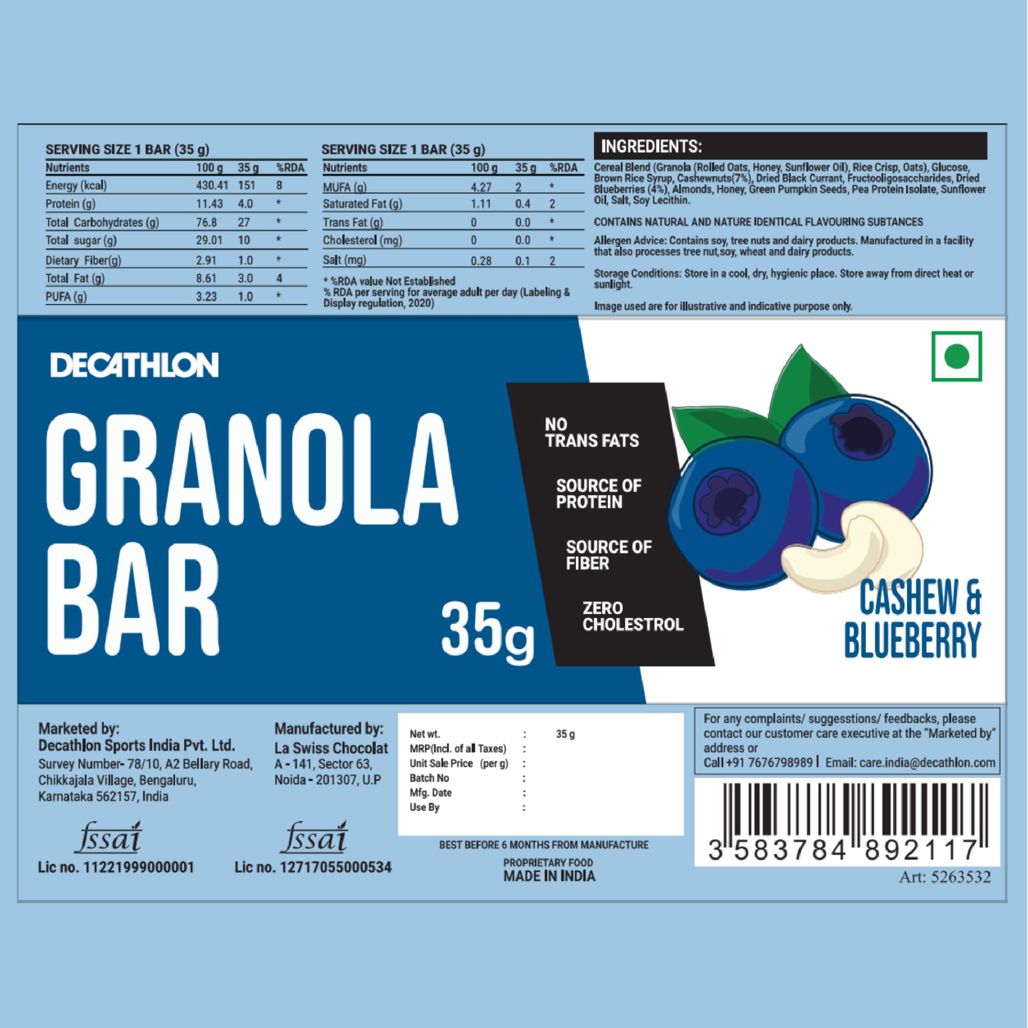 Granola Bar Cashew Berry - Zero Cholestrol, No trans fats, Goodness of cereals