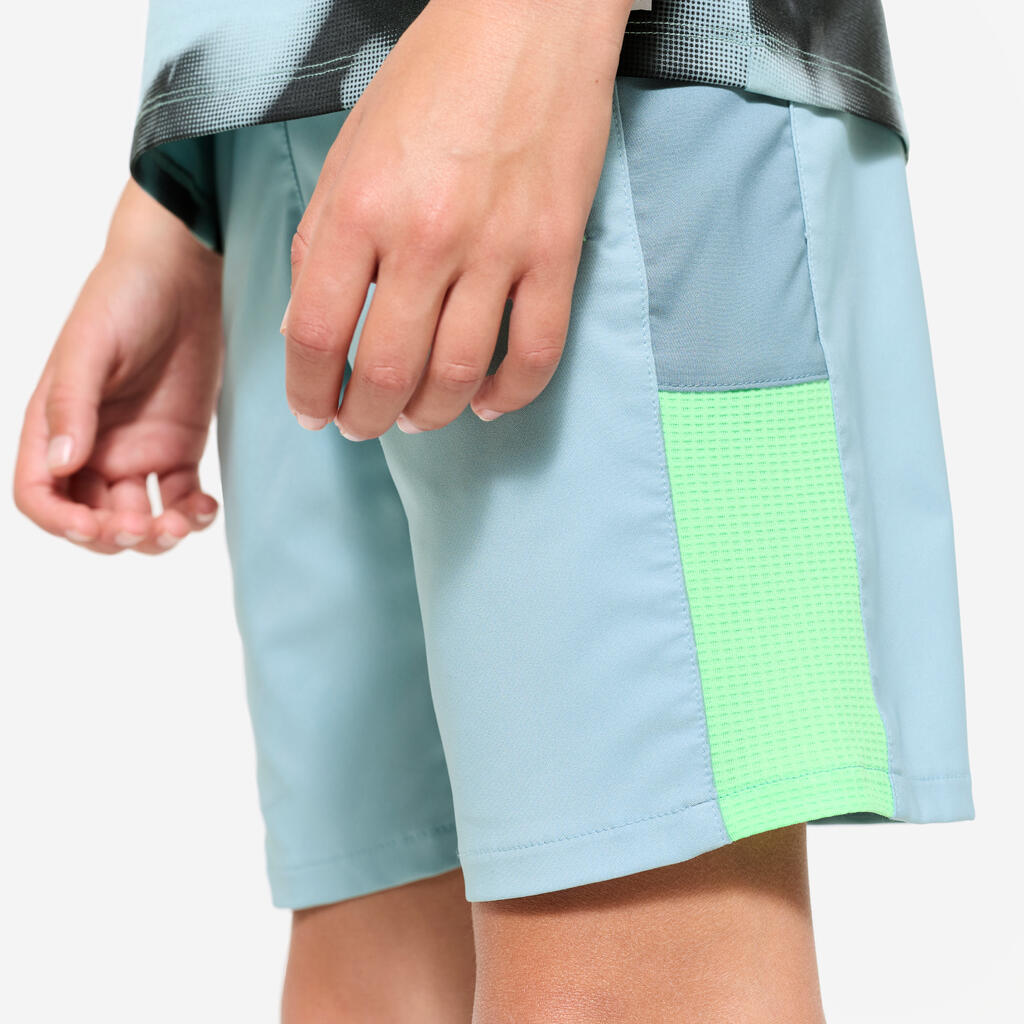 Short multisport respirant enfant, Bleu gris vert