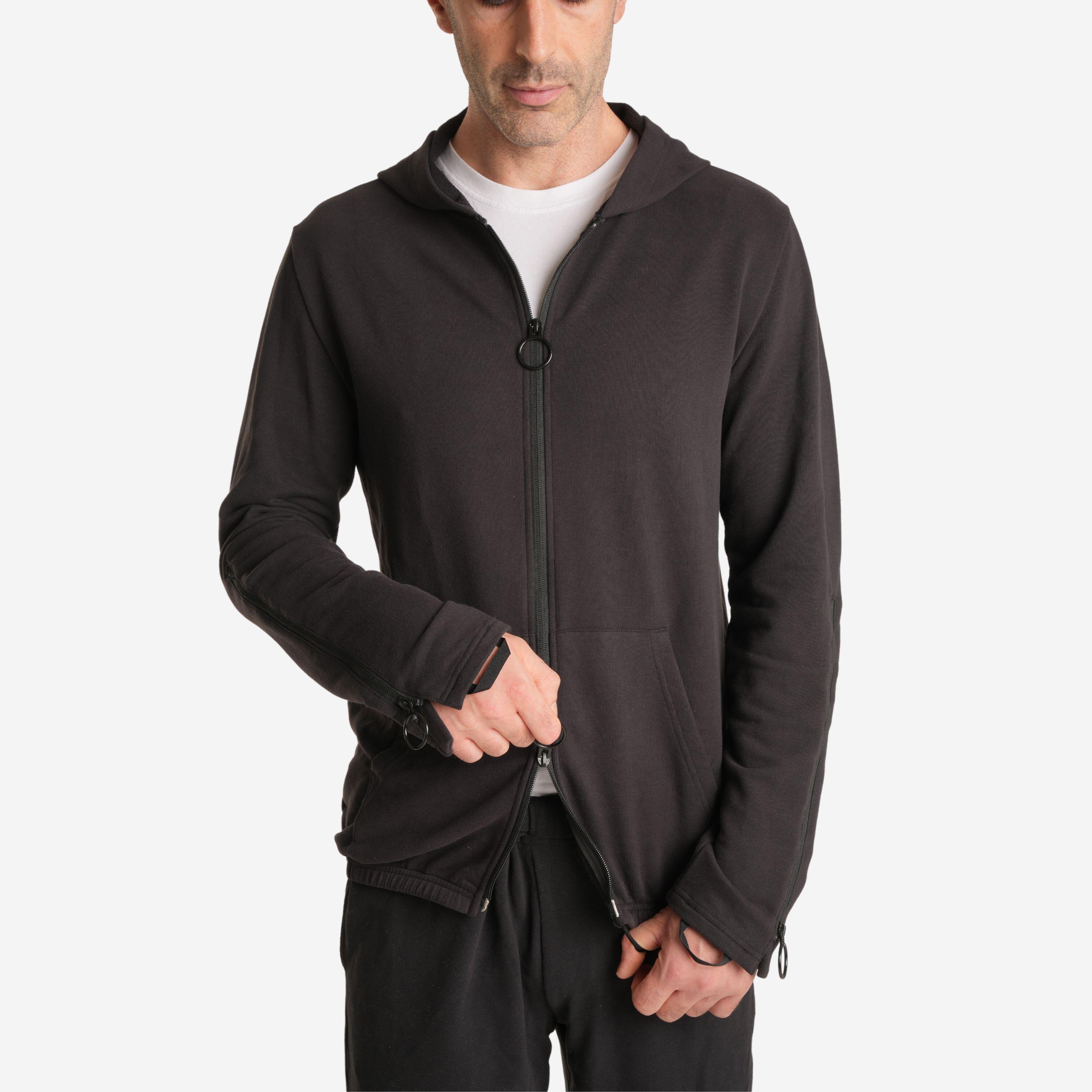 Gemakkelijk aan te trekken herensweater met rits zwart 3/12