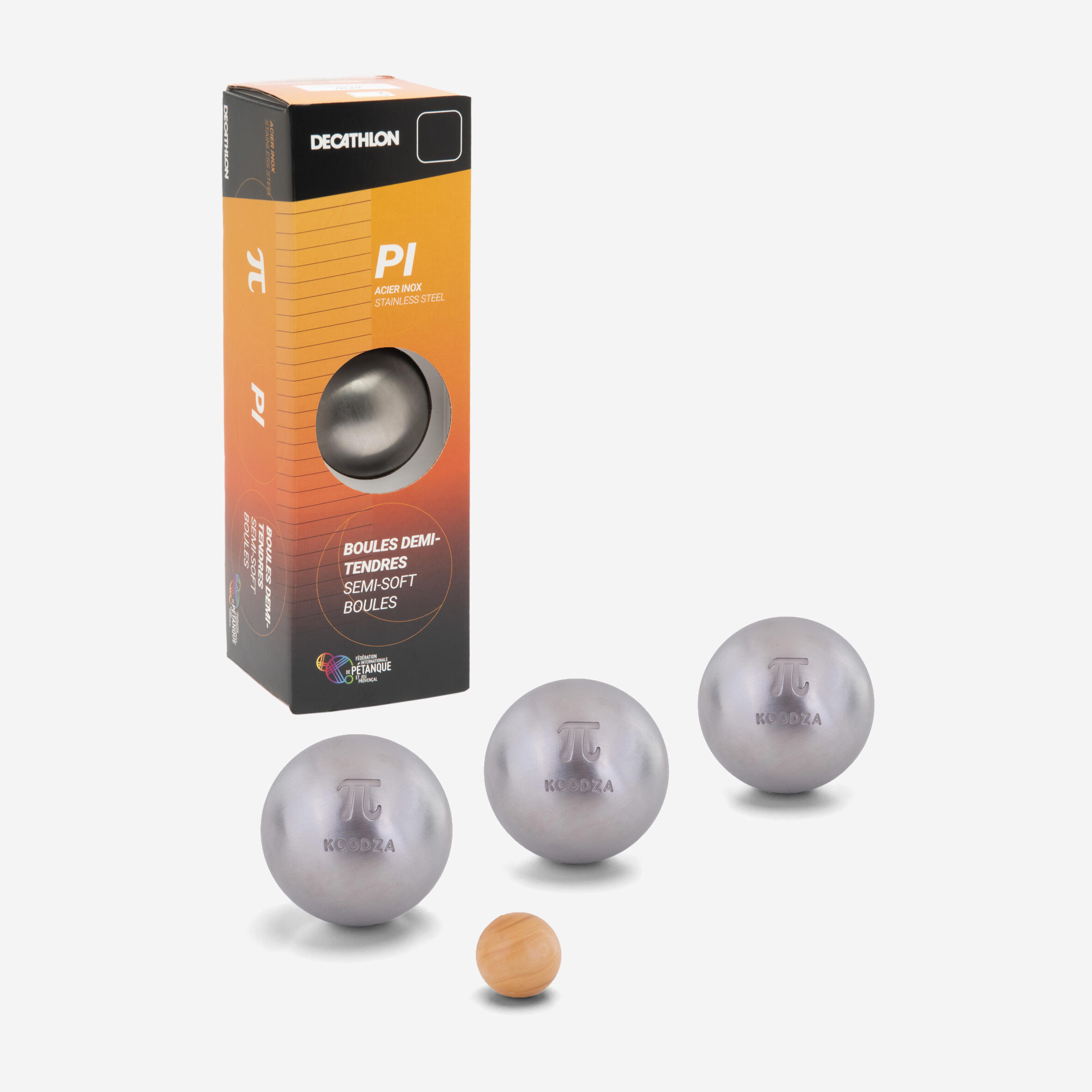DECATHLON 3 halfzachte petanqueballen voor wedstrijden PI roestvrij staal