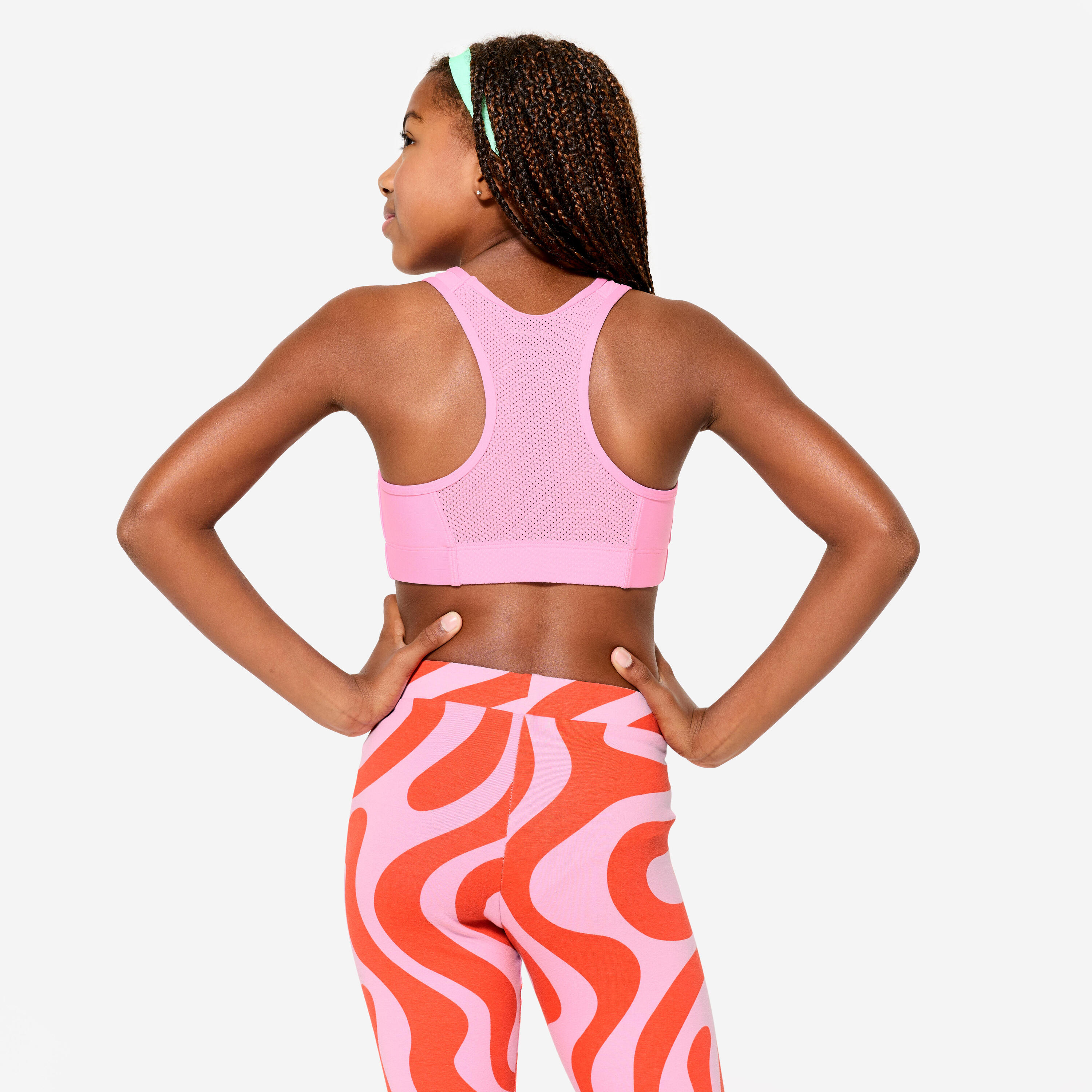 Brassière de sport respirante fille, Imprimé rose 4/8