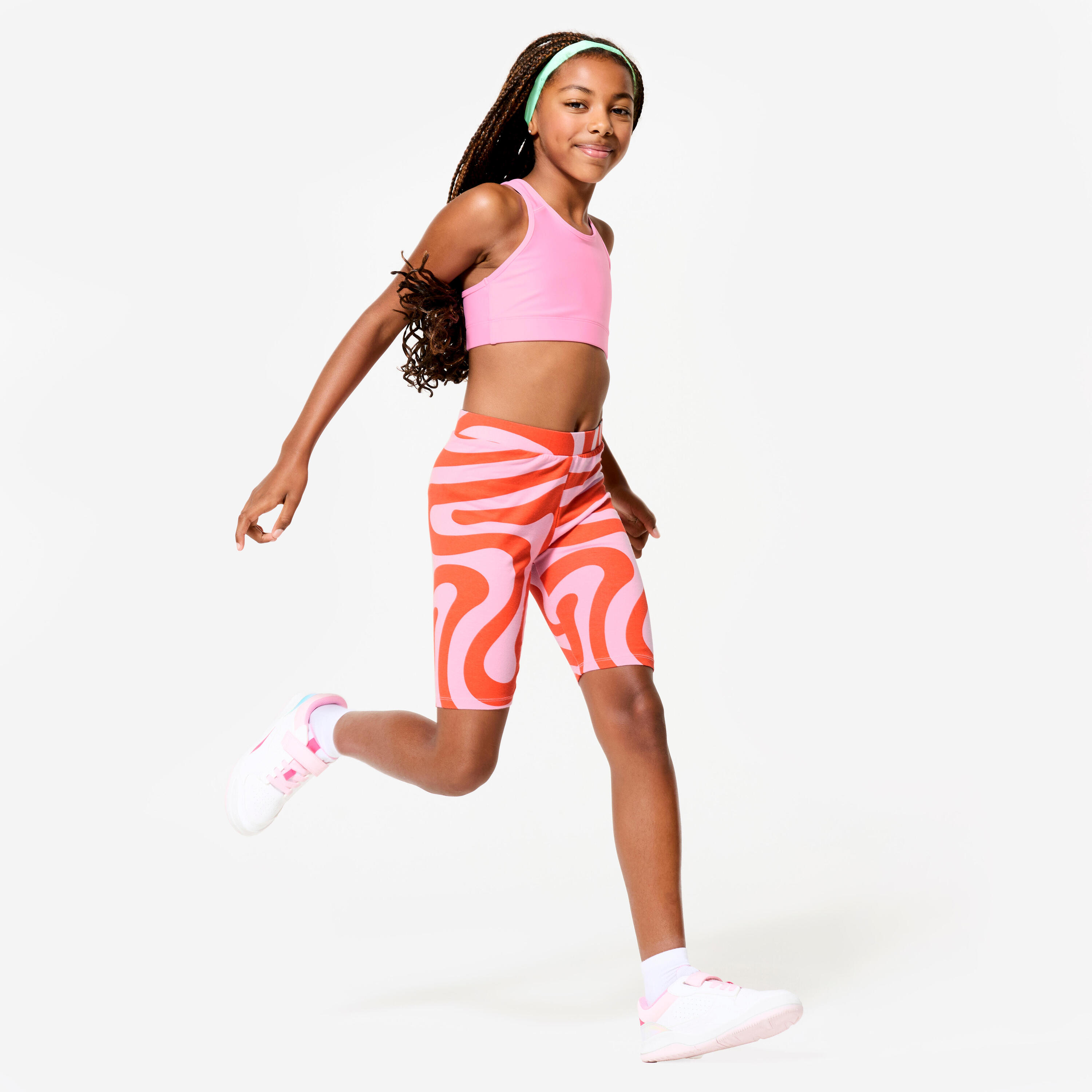 Pantaloncini ciclisti bambina ginnastica slim fit cotone rosa stampati 2/5