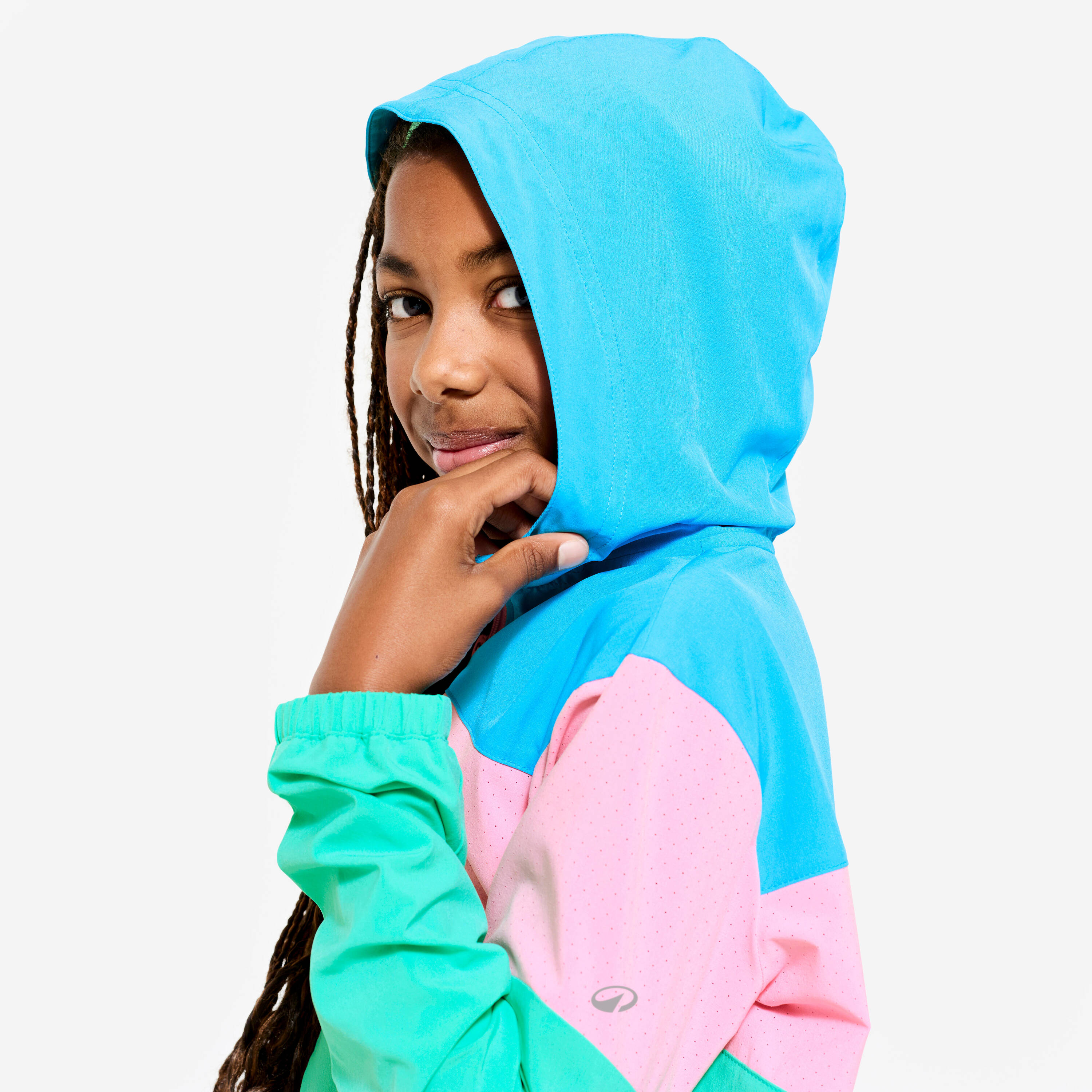 Multisport Girl's Lightweight Breathable Jacket 500 - Green/Pink/Blue -  3